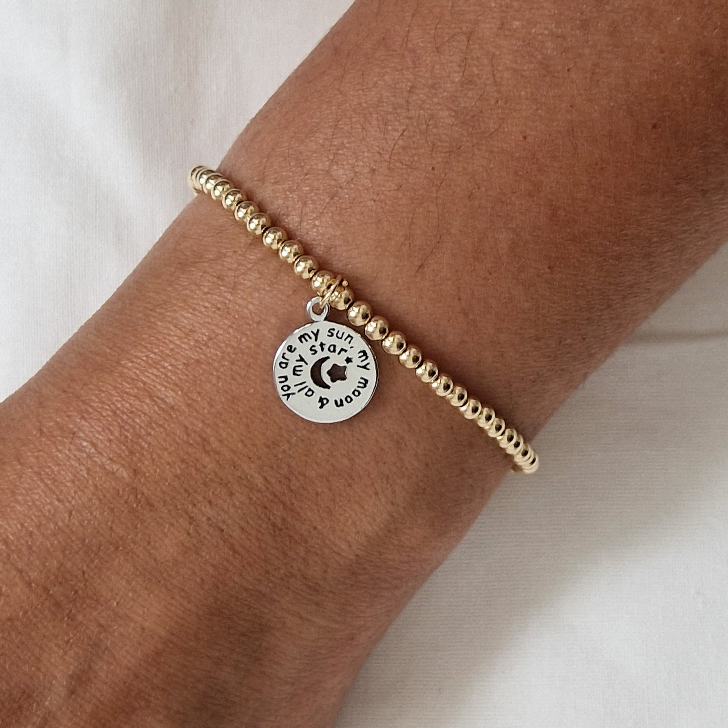 Gold Bobble Bracelet - Silver Love Charm