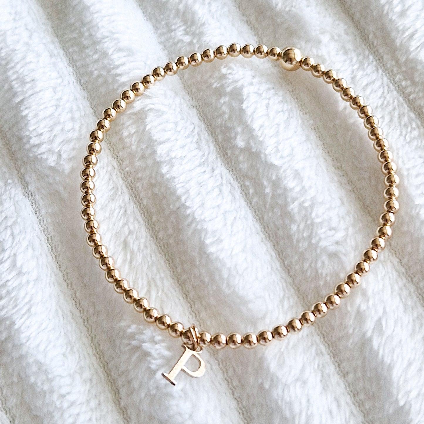 Gold Bobble Bracelet - Silver Initial