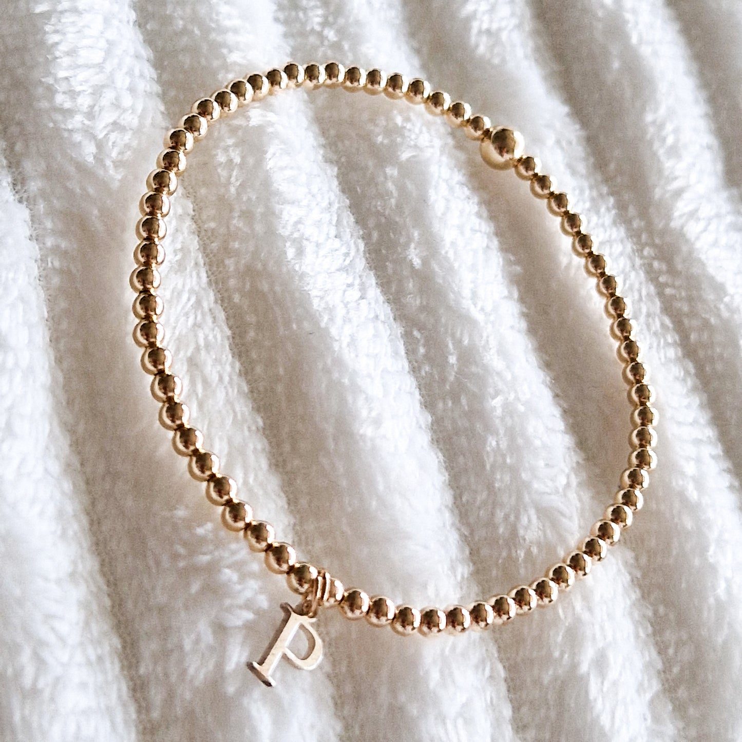 Gold Bobble Bracelet - Silver Initial