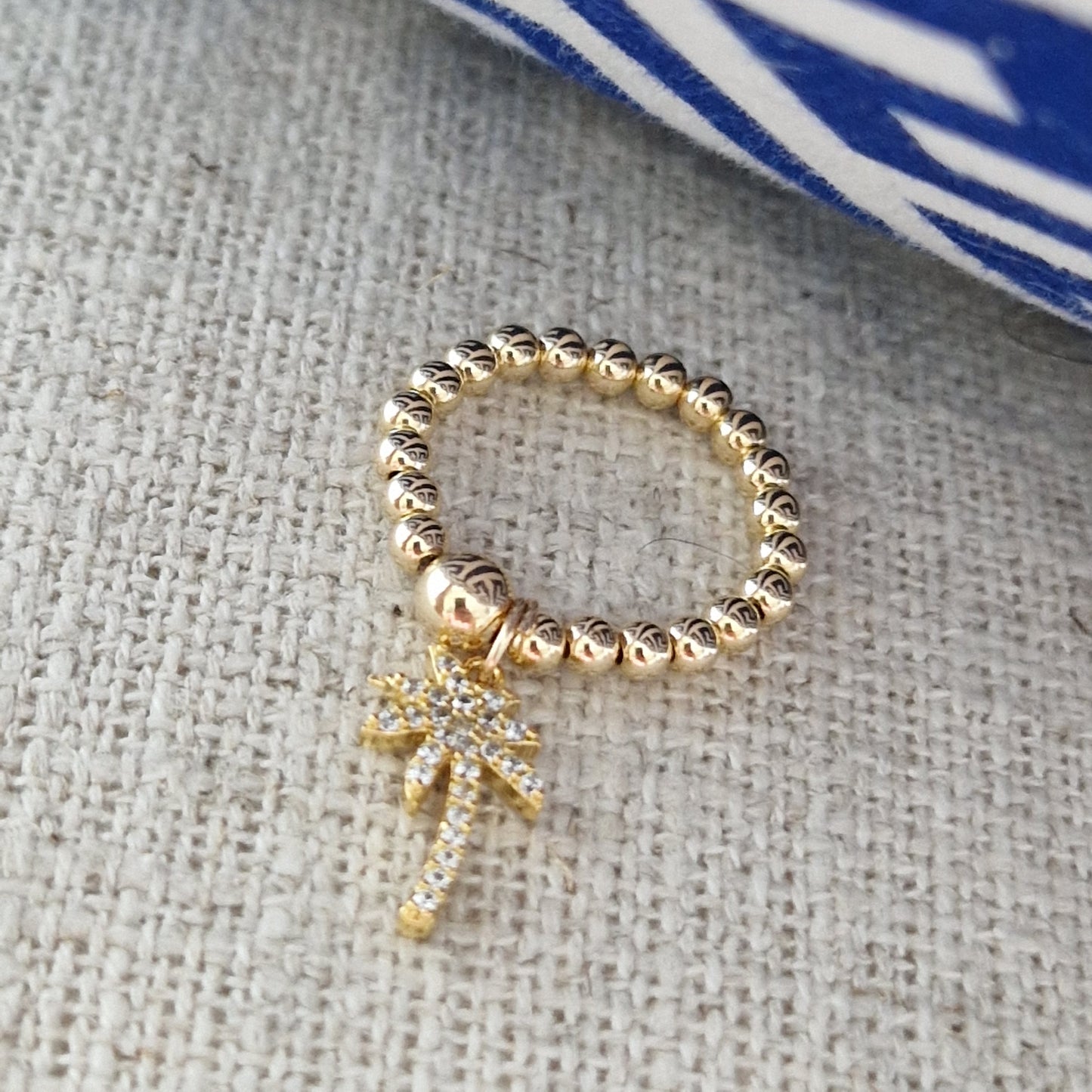 Gold Bobble Ring - Crystal Palm Tree