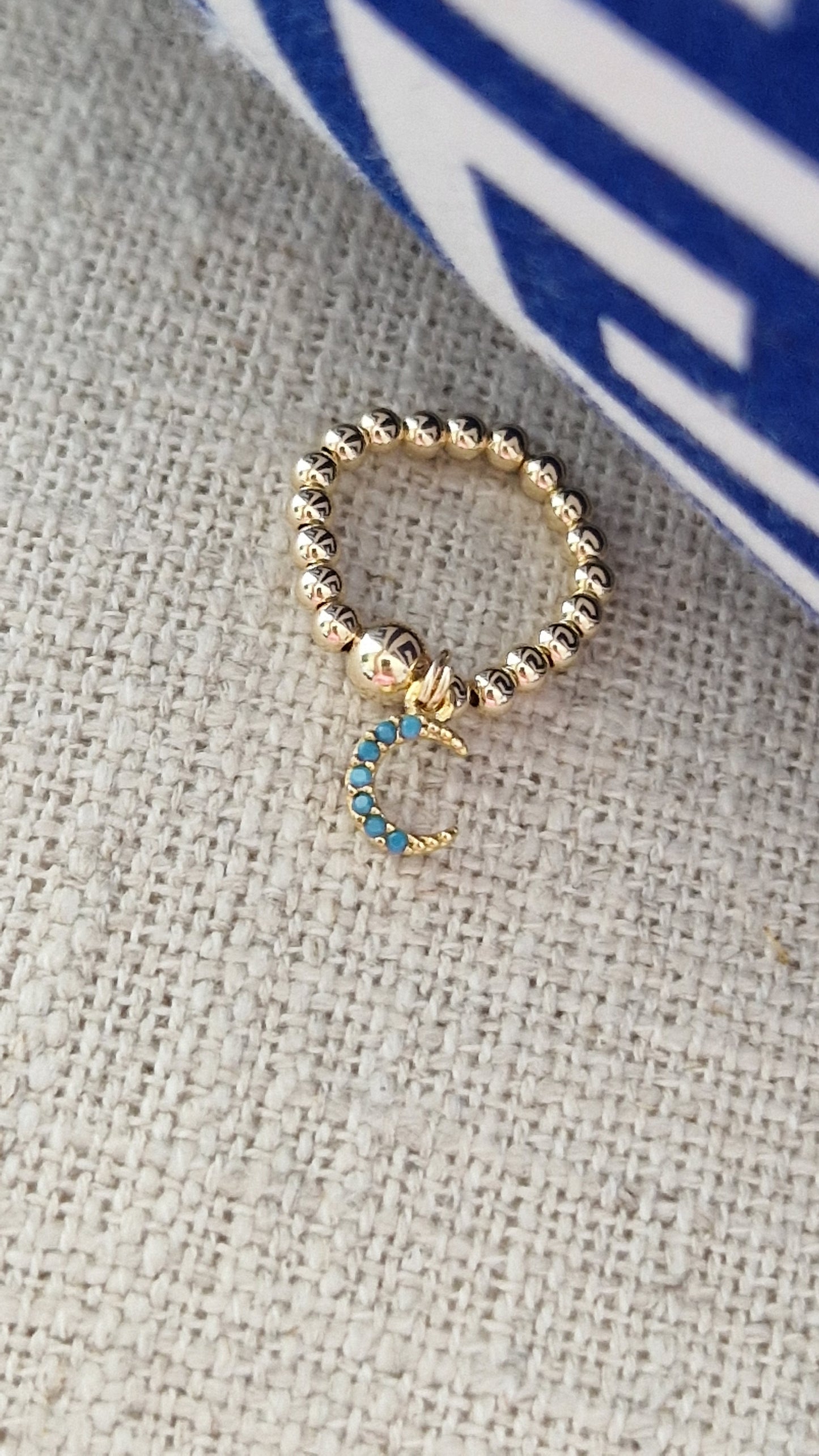 Gold Bobble Ring - Turquoise Moon