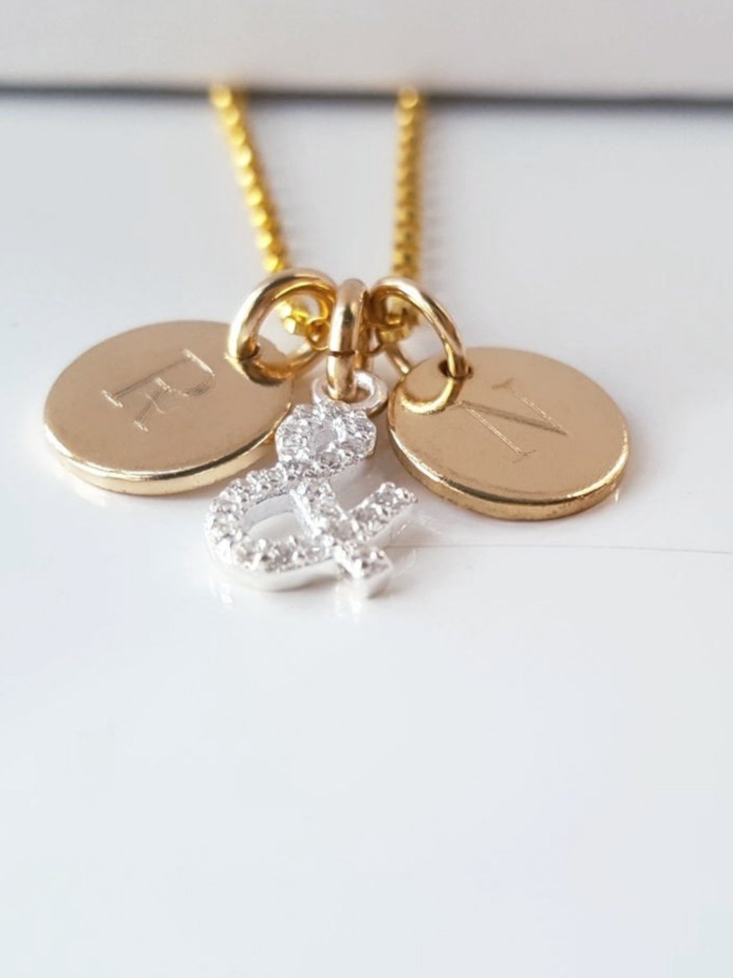 Necklace - Silver Crystal '&' with Two Engraved Discs