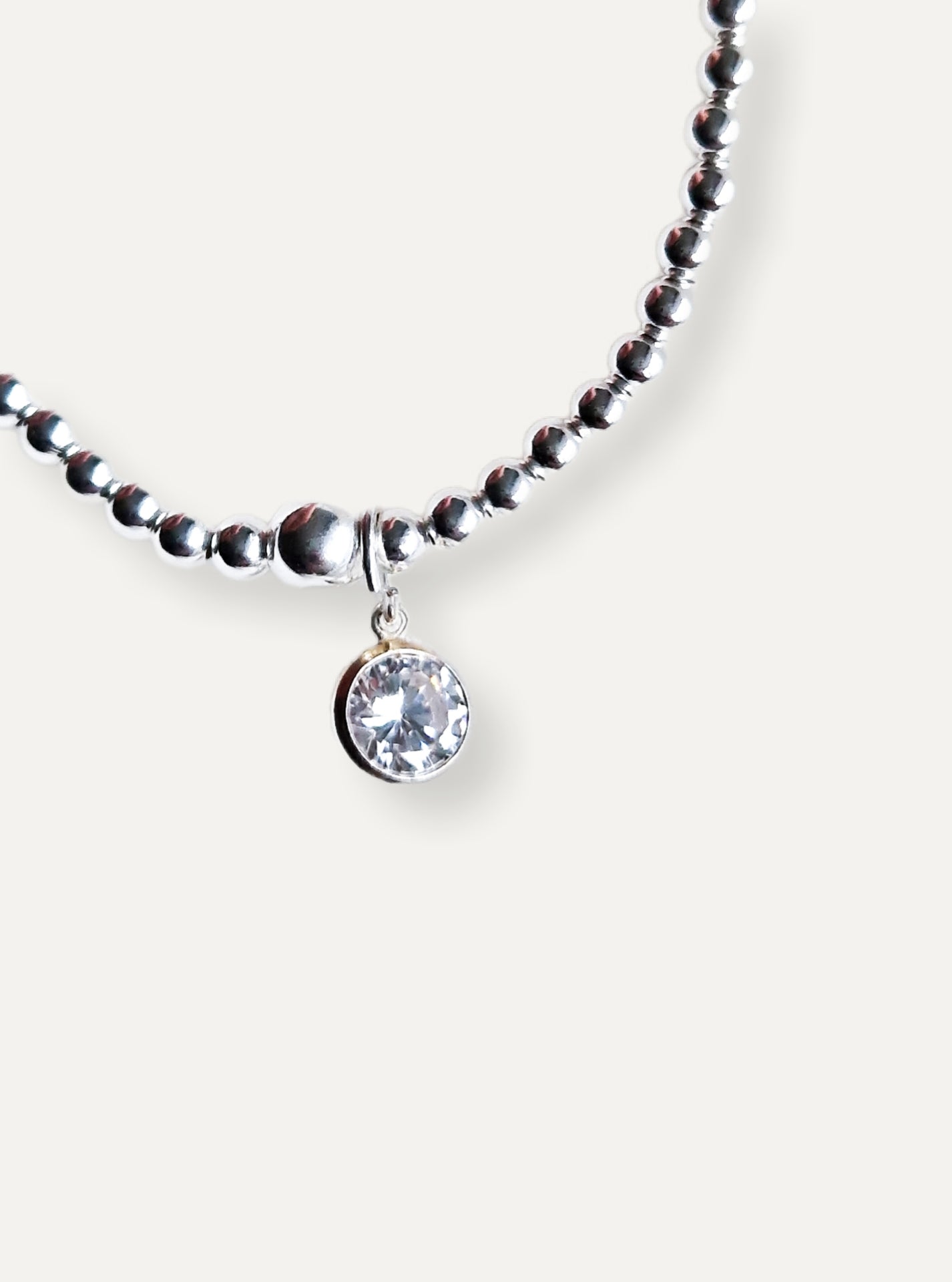 Silver Bobble Bracelet - Crystal Drop