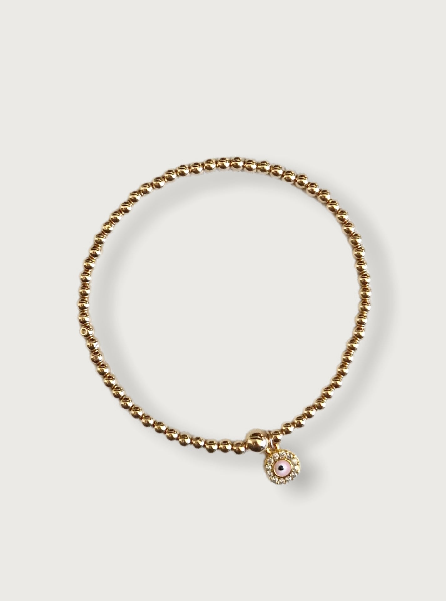 Gold Bobble Bracelet - Pink Crystal Eye