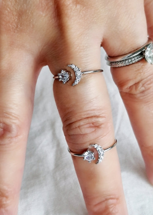 Silver Moon & Star Ring