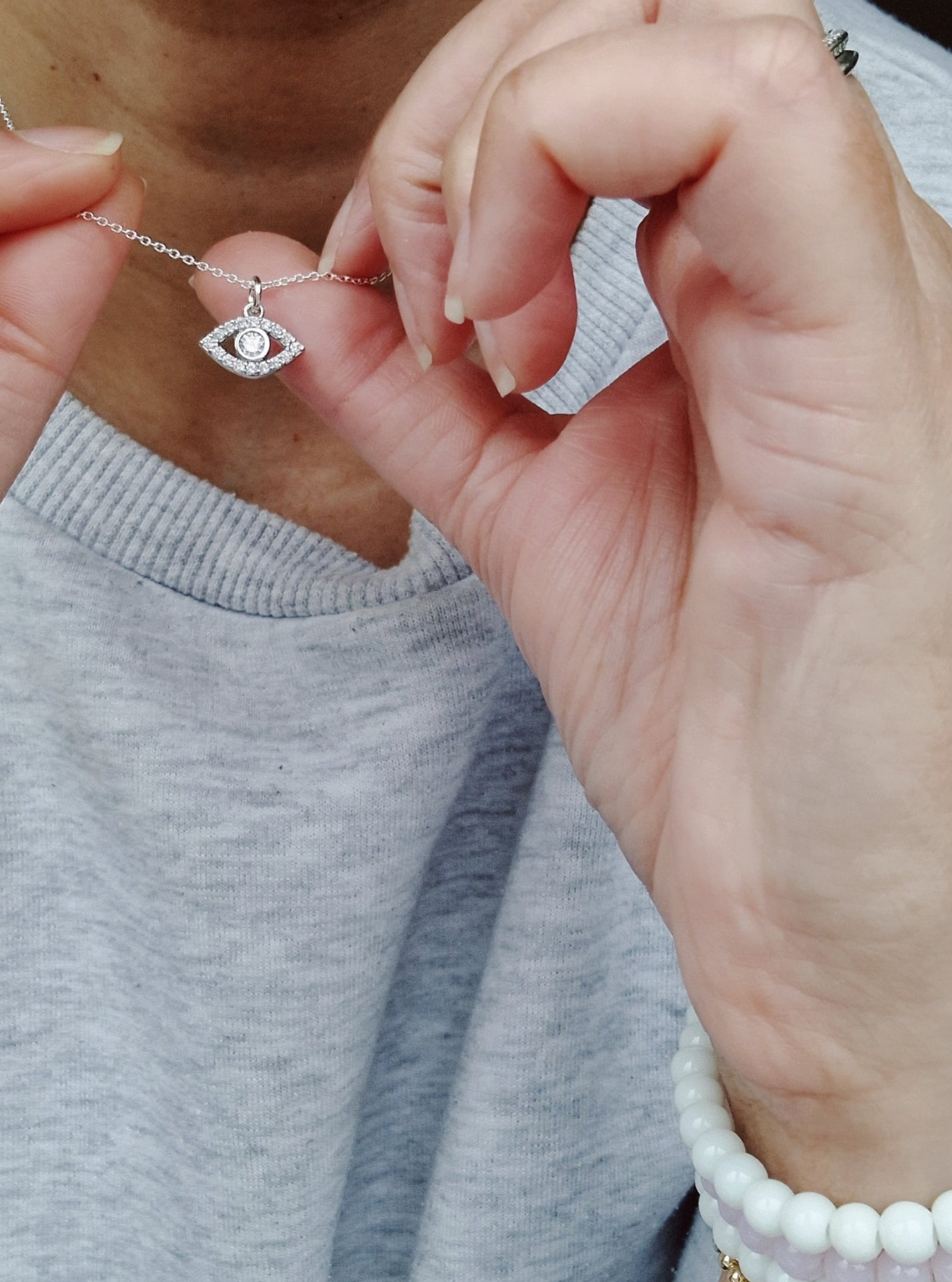 Silver Necklace - Silver Crystal Eye