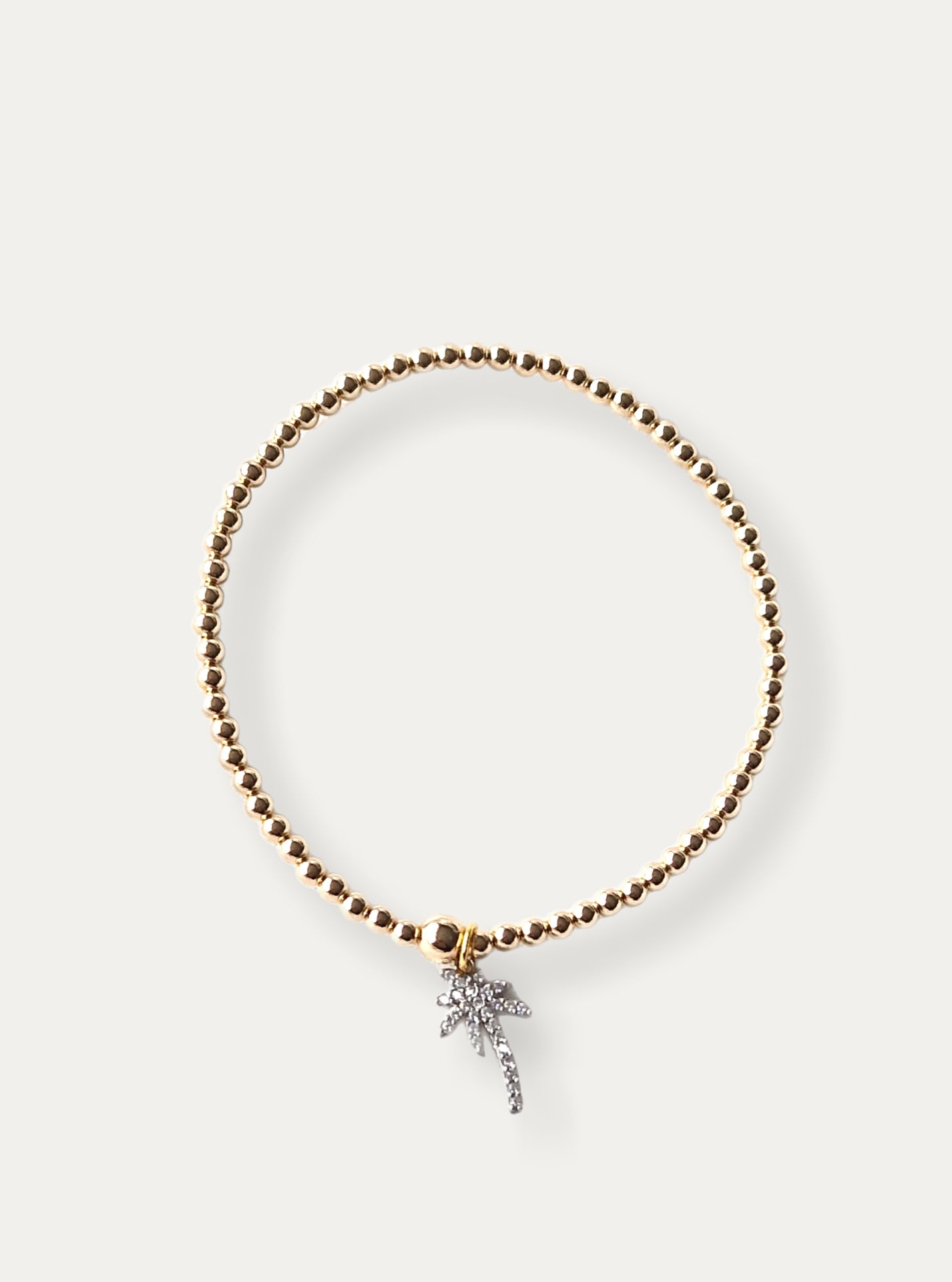 Gold Bobble Bracelet - Silver Crystal Palm Tree