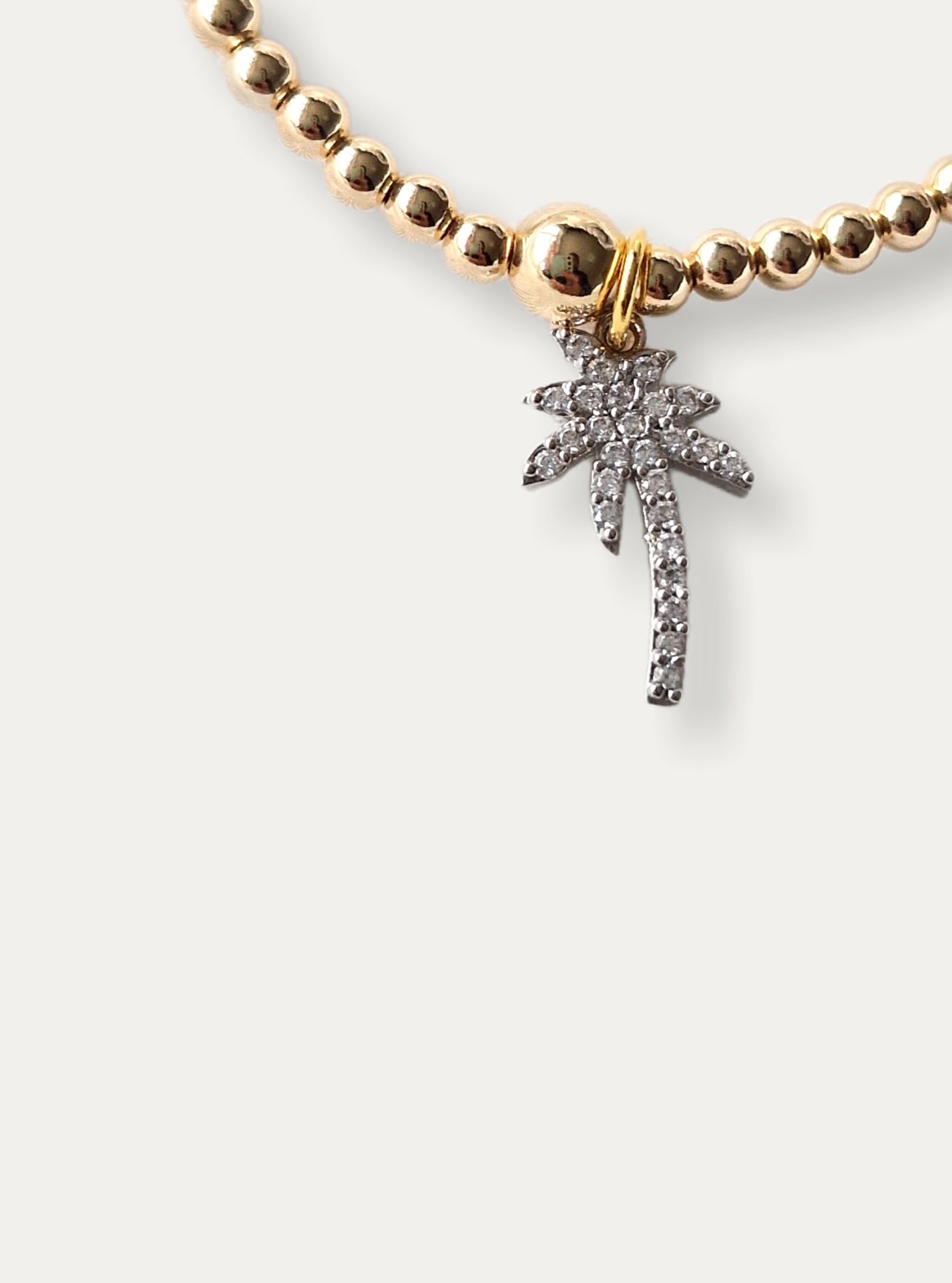 Gold Bobble Bracelet - Silver Crystal Palm Tree