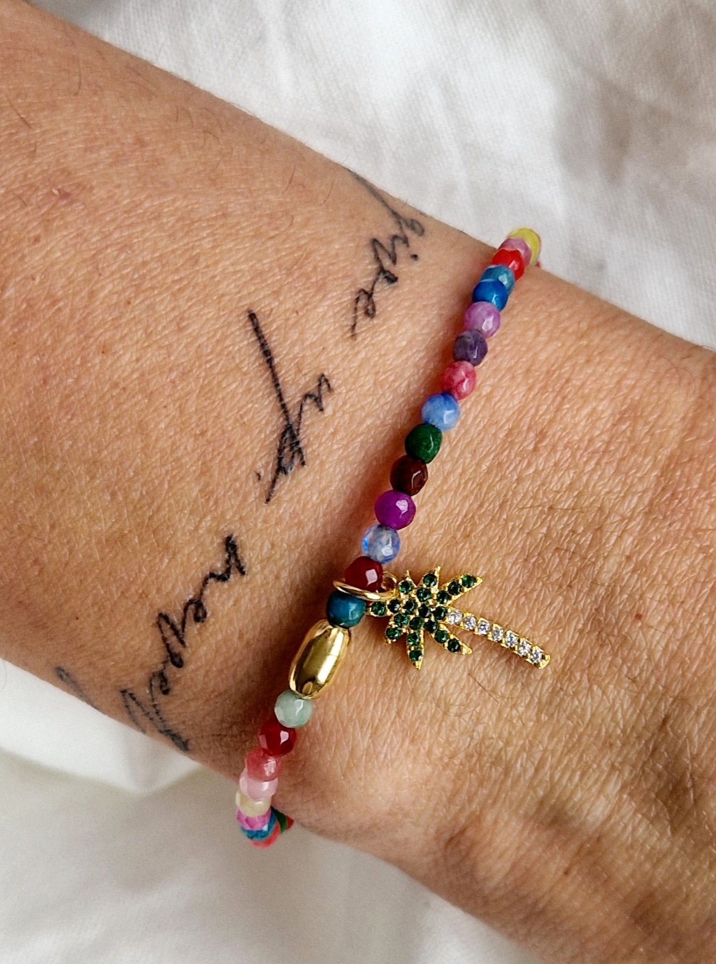 Gold & Rainbow Bead Palm Tree Bracelet