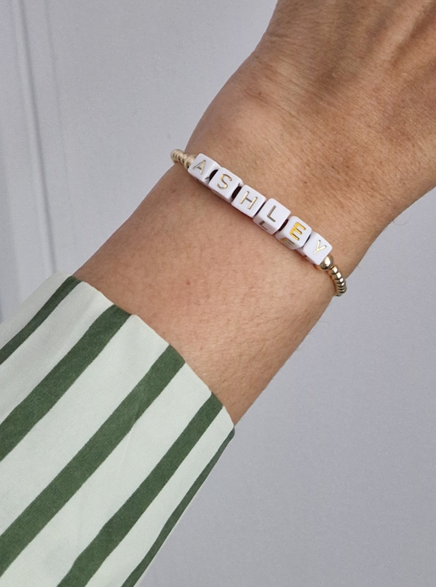 Gold Bobble Bracelet - White & Gold Square Letters