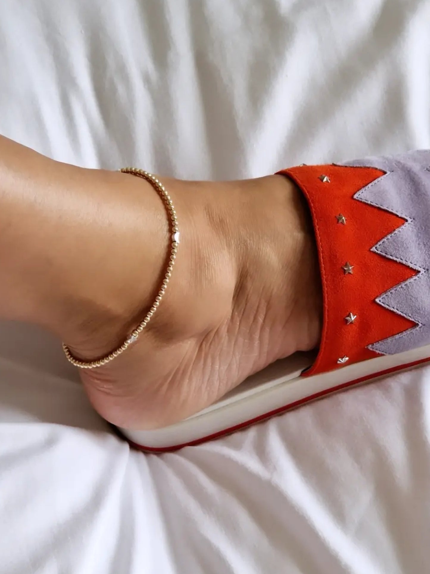 Gold Bobble Anklet with Silver Moon & Stars