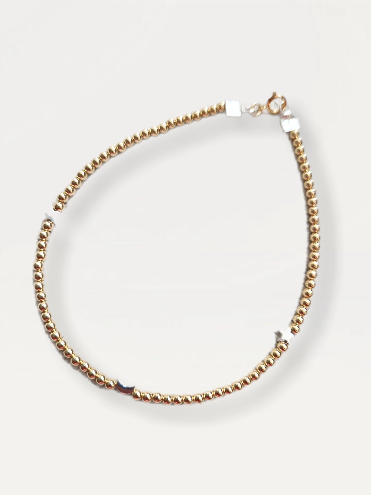 Gold Bobble Anklet with Silver Moon & Stars
