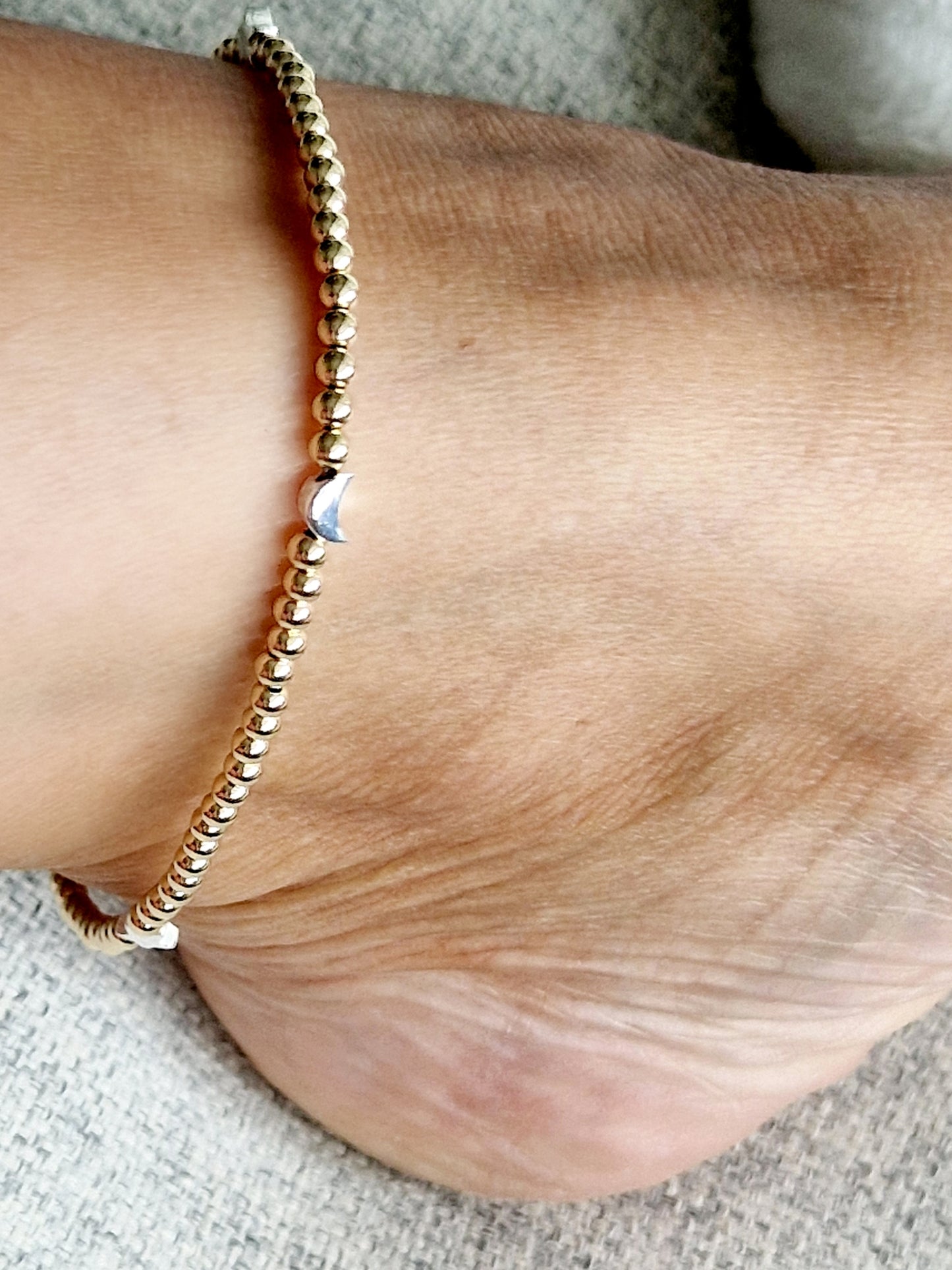 Gold Bobble Anklet with Silver Moon & Stars