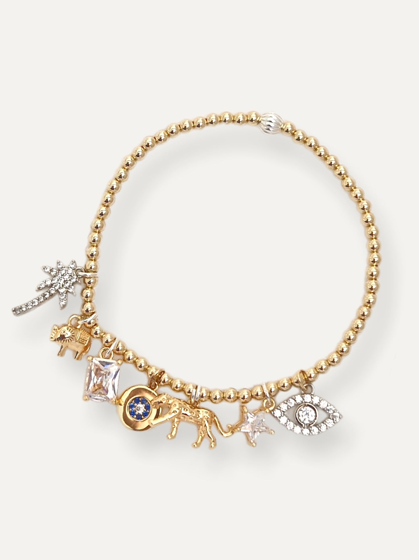 Gold Bobble Bracelet - 8 Gold & Crystal Charms