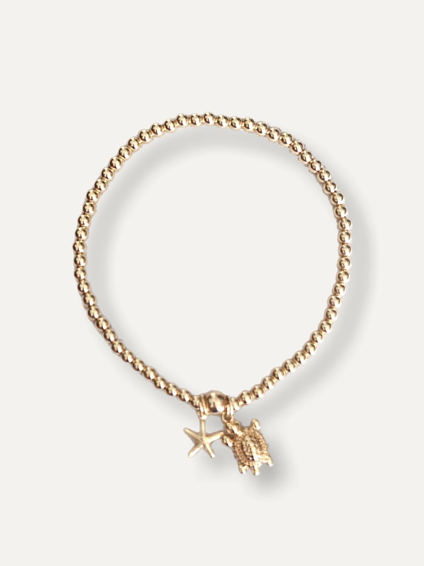 Gold Bobble Bracelet - Gold 'Turtle' & 'Starfish' Charms