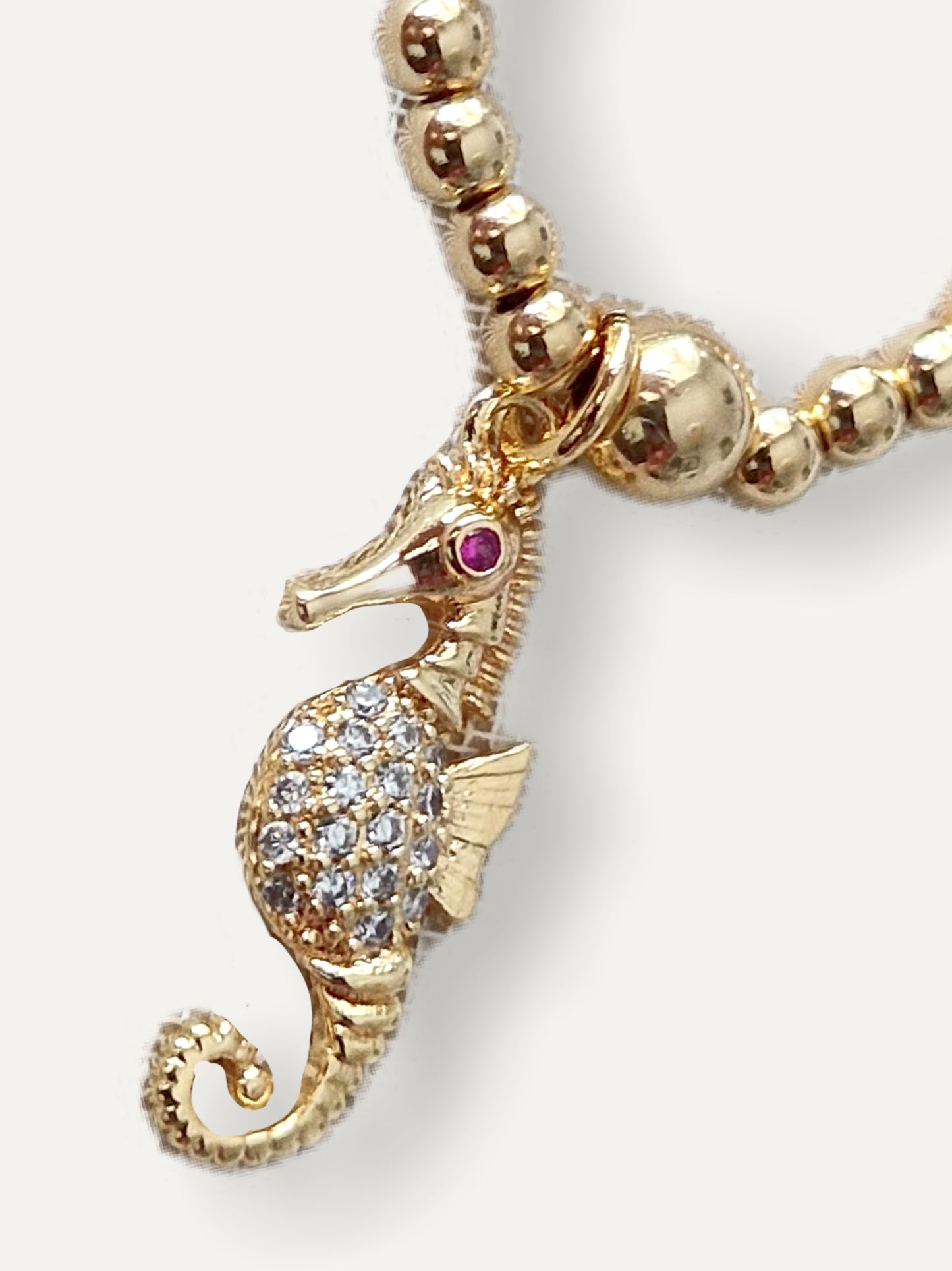 Gold Bobble Ring - Gold & Crystal Seahorse