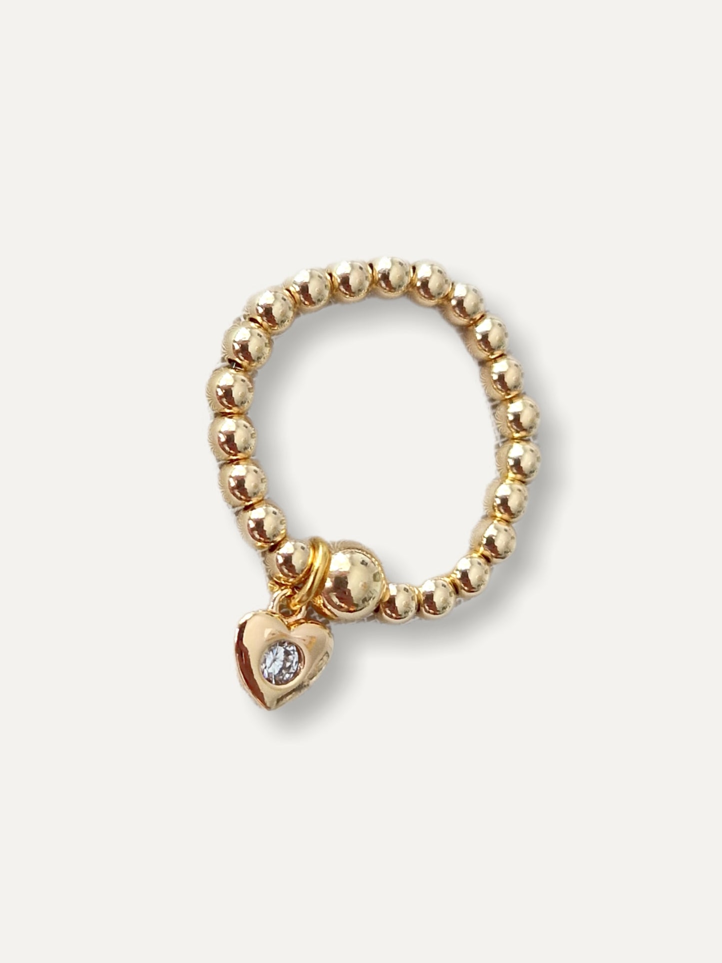 Gold Bobble Ring - Heart with Crystal