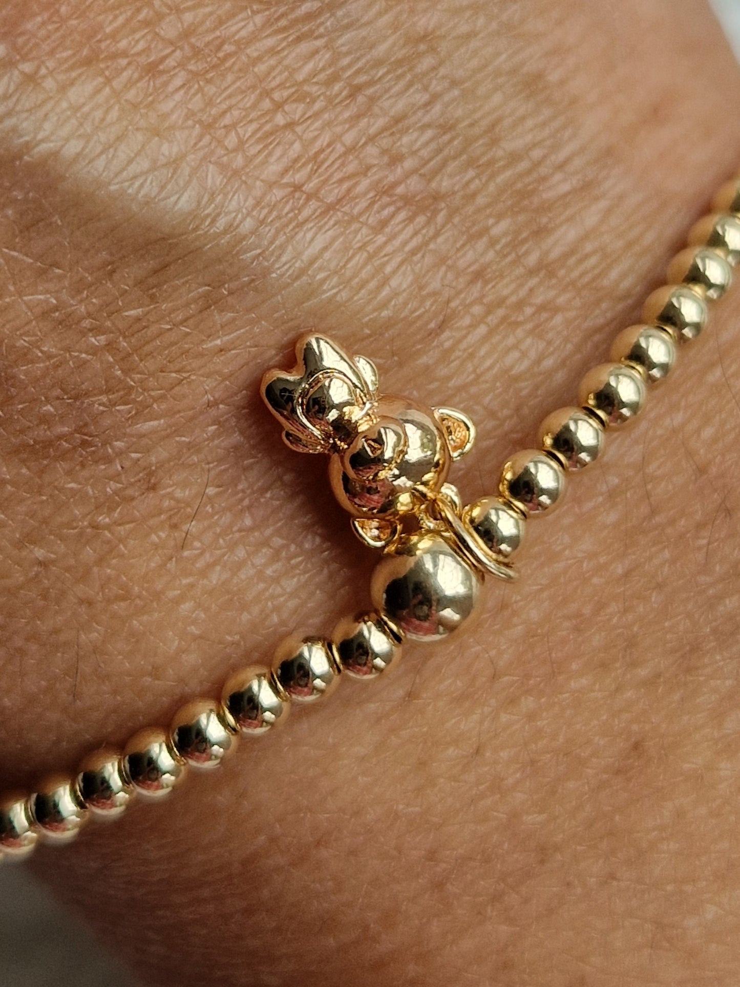 Gold Bobble Bracelet- Baby Bear Charm