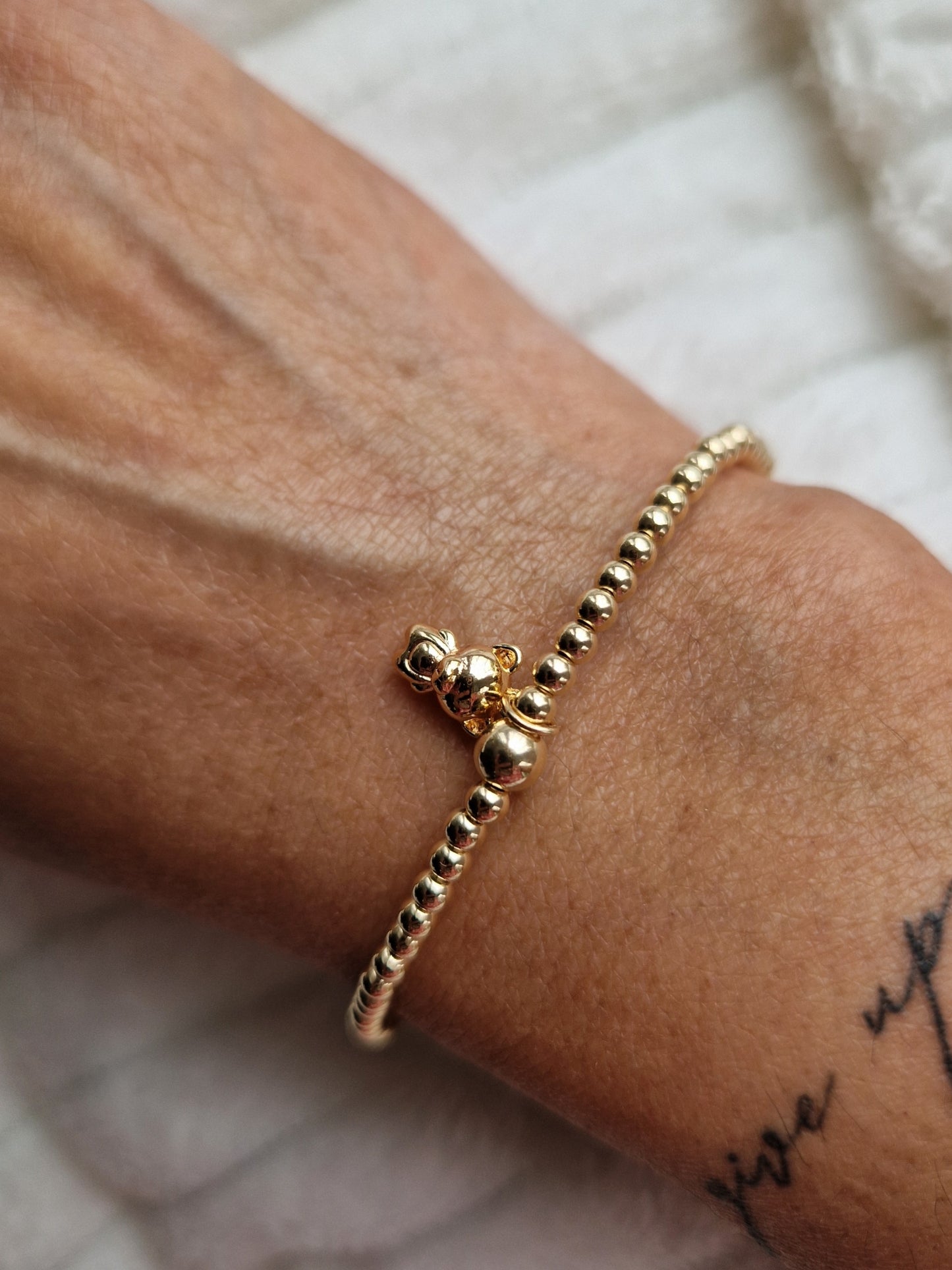Gold Bobble Bracelet- Baby Bear Charm