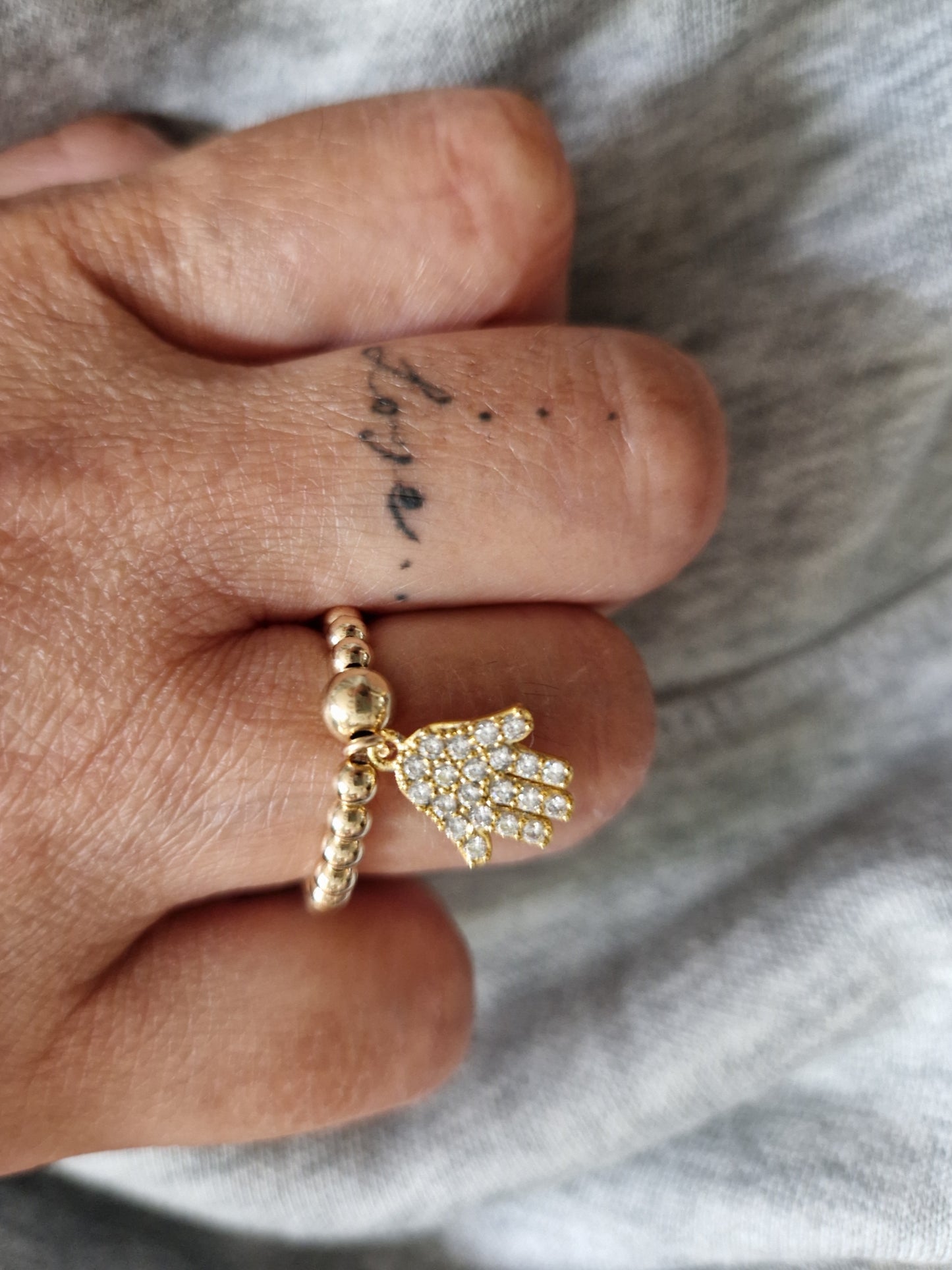 Gold Bobble Ring - Crystal Hand