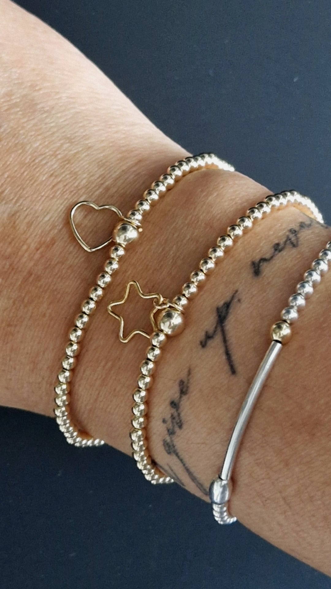Gold Bobble Bracelet - 'Heart' Frame