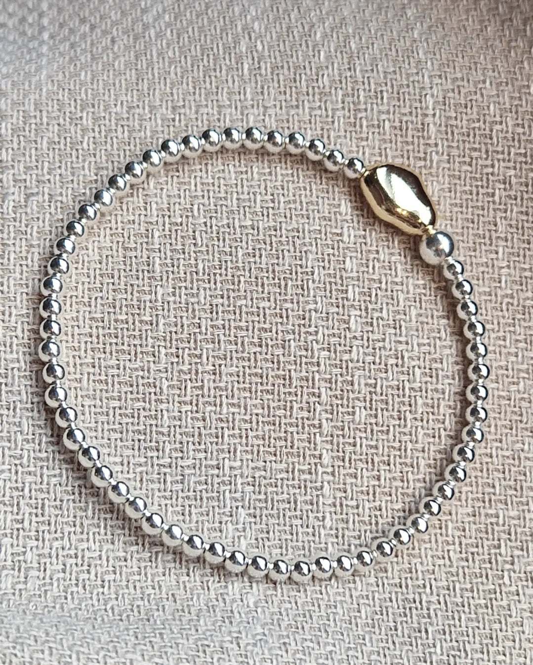 Silver Bobble Bracelet - Gold Nugget