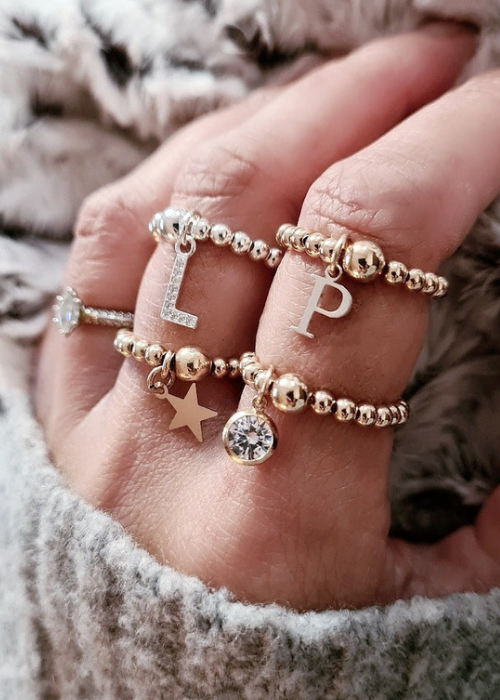 Gold Bobble Ring - Crystal Drop