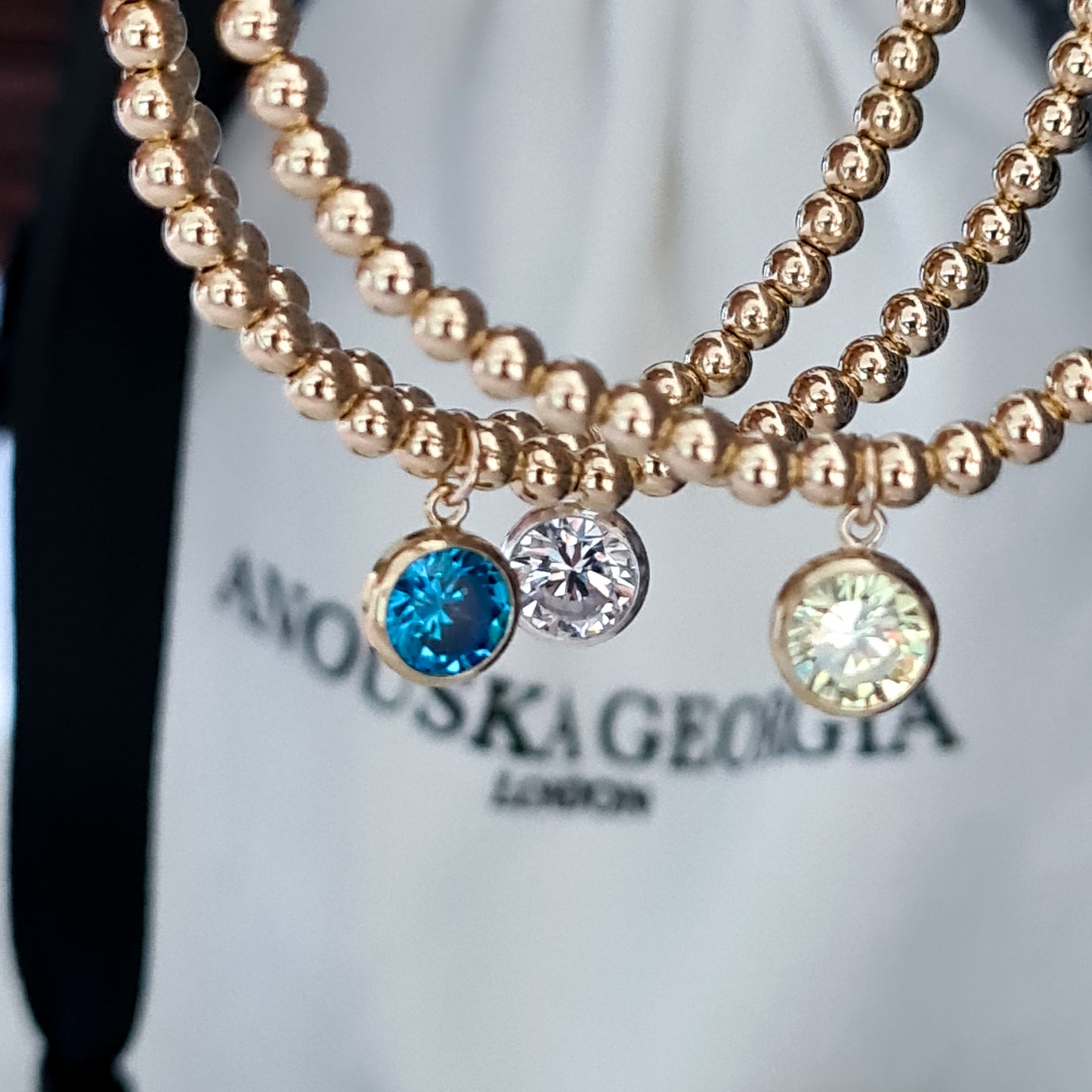 Gold Bobble Bracelet - Crystal Drop
