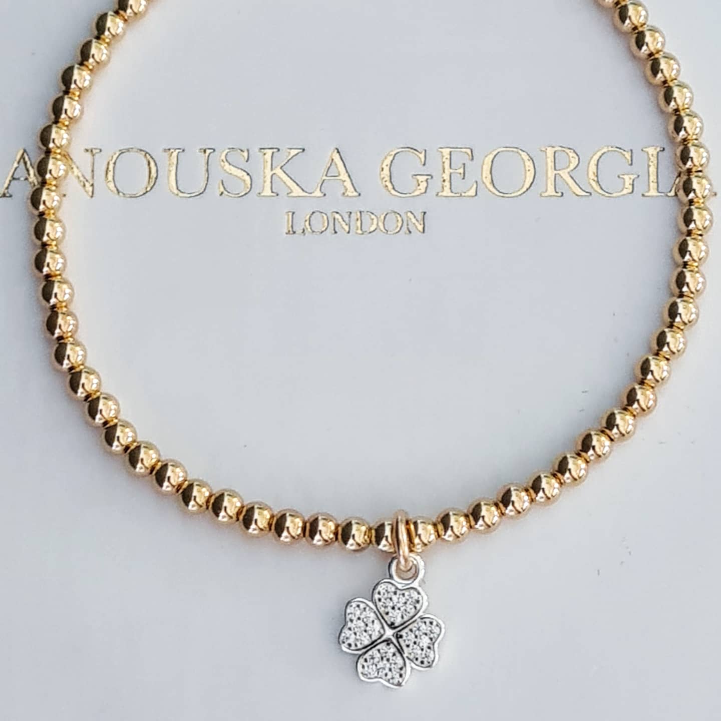 Gold Bobble Bracelet - Silver Crystal Clover