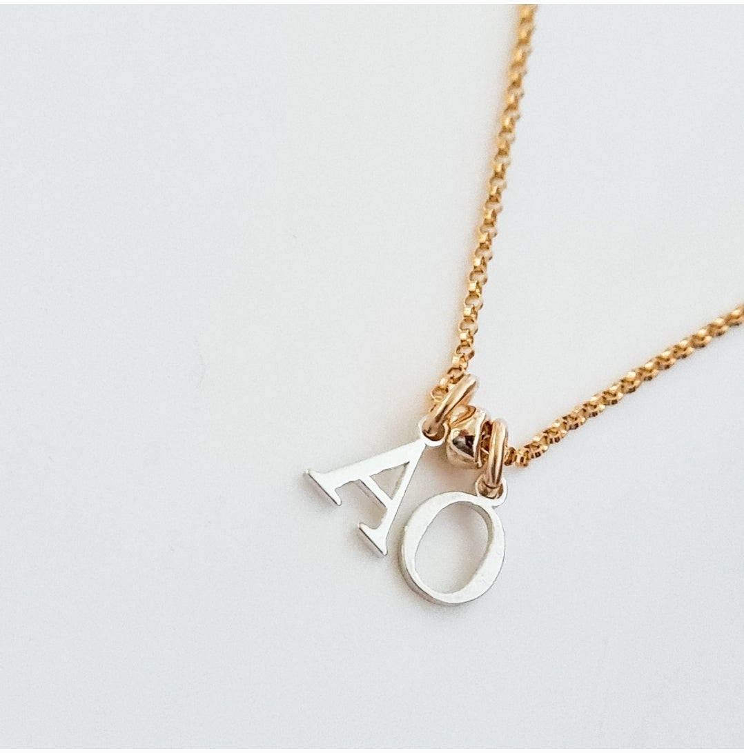 Gold Necklace - Silver Initials