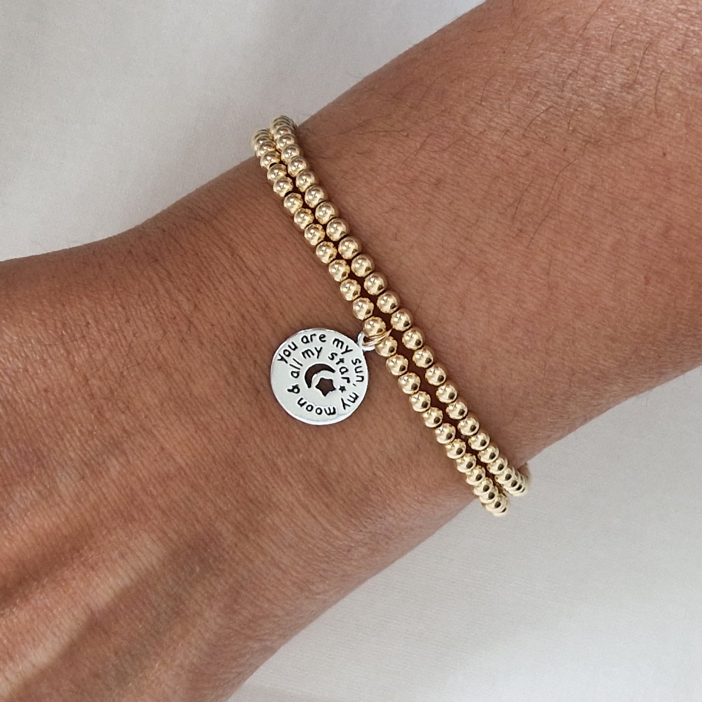 Gold Bobble Bracelet - Silver Love Charm