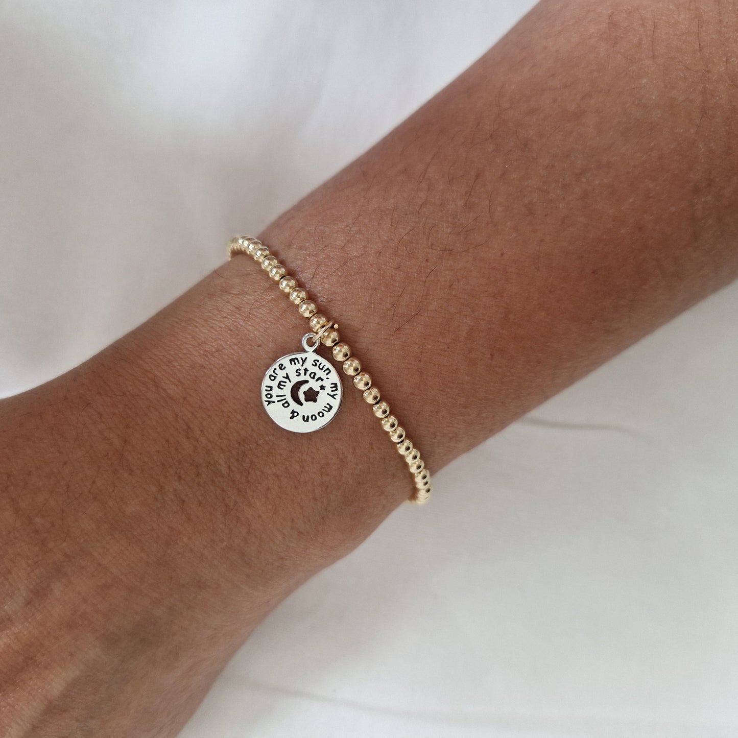 Gold Bobble Bracelet - Silver Love Charm