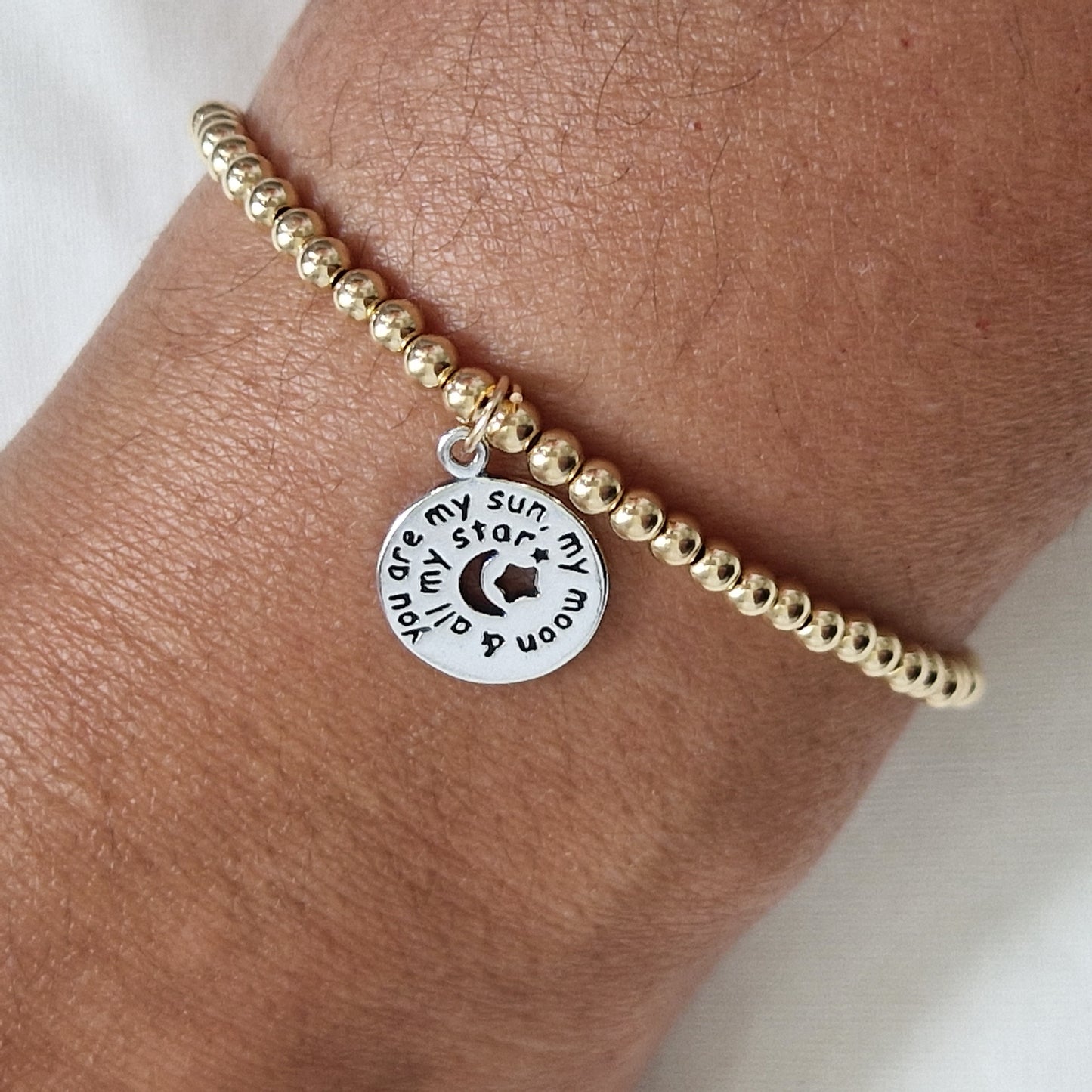 Gold Bobble Bracelet - Silver Love Charm