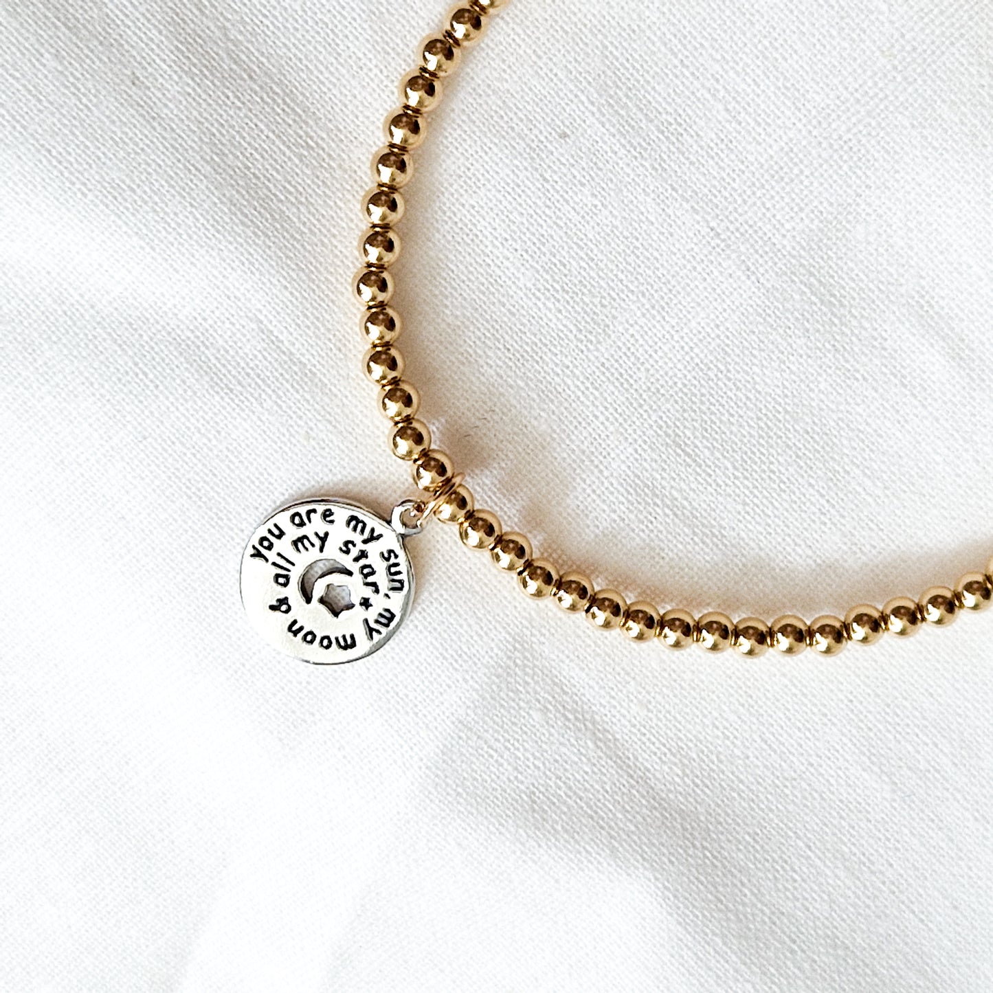 Gold Bobble Bracelet - Silver Love Charm