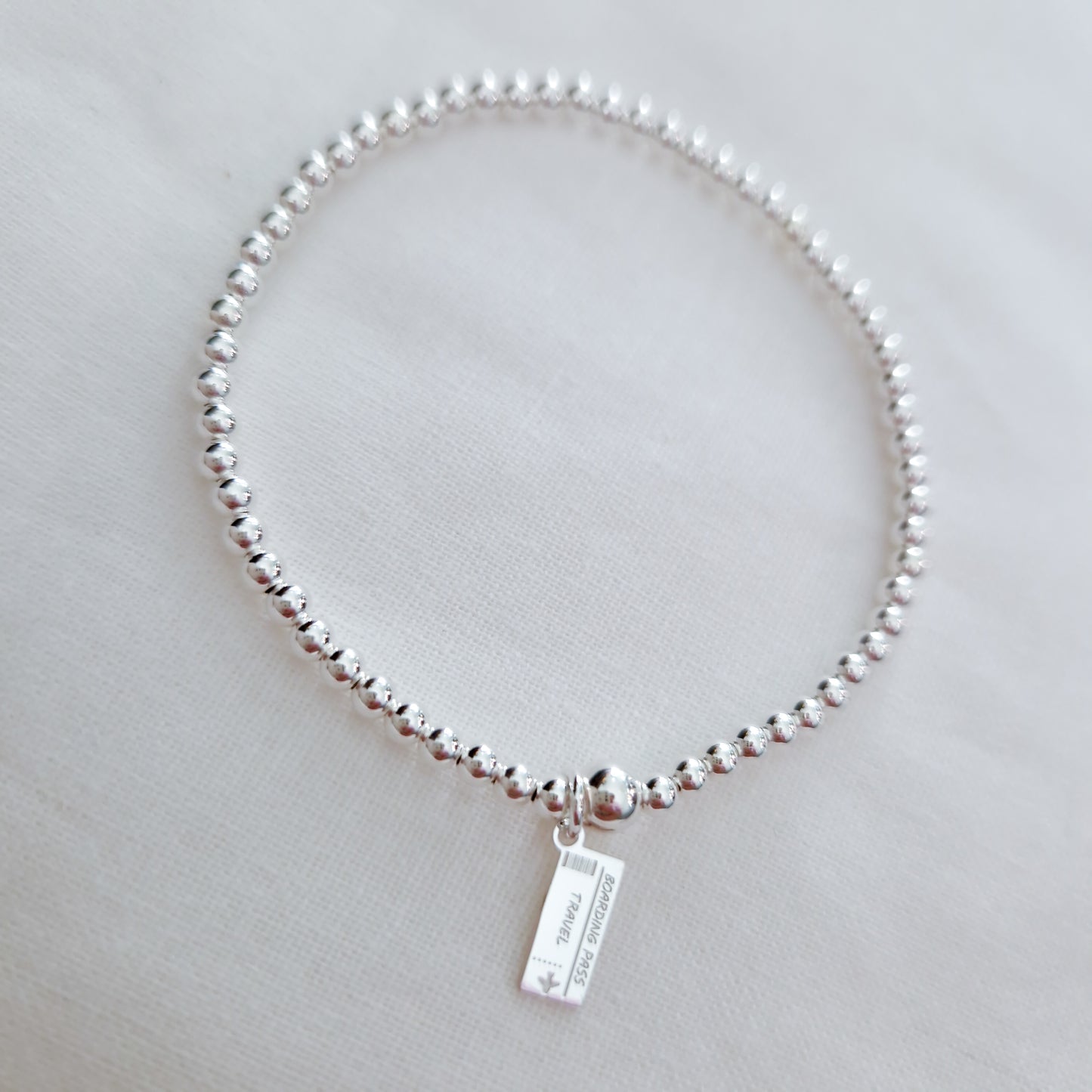 Silver Bobble Bracelet - Plane Ticket Charm