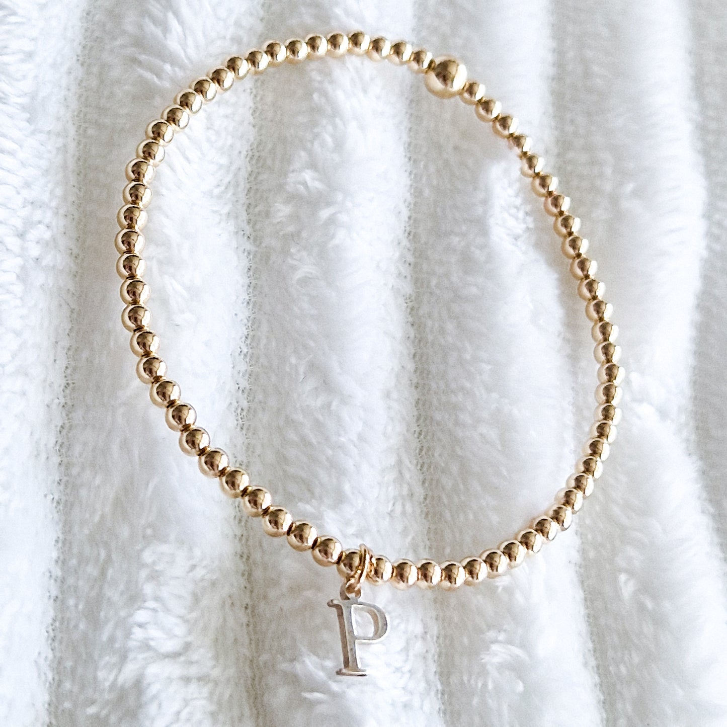 Gold Bobble Bracelet - Silver Initial