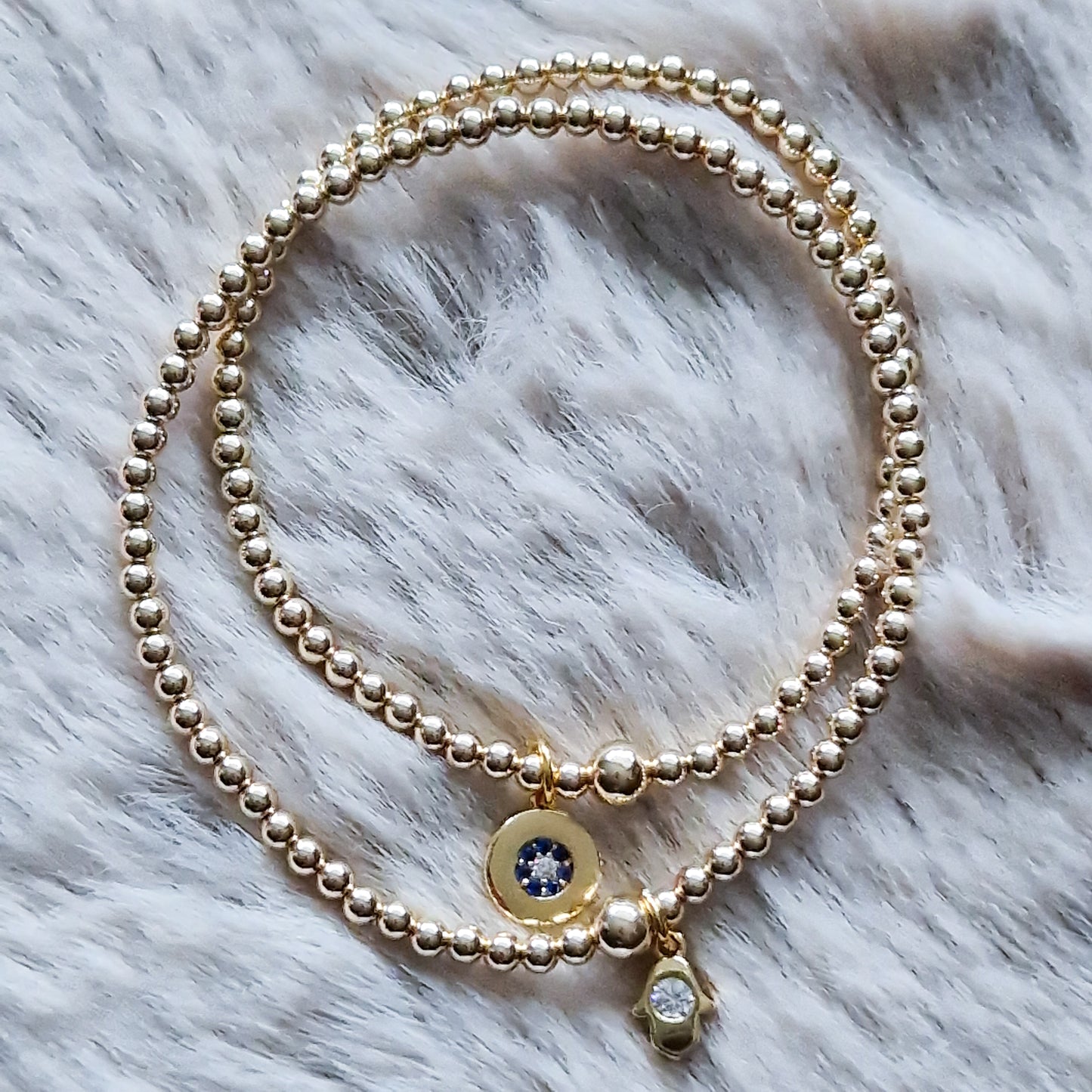 Gold Bobble Bracelet - Gold Hamsa Hand