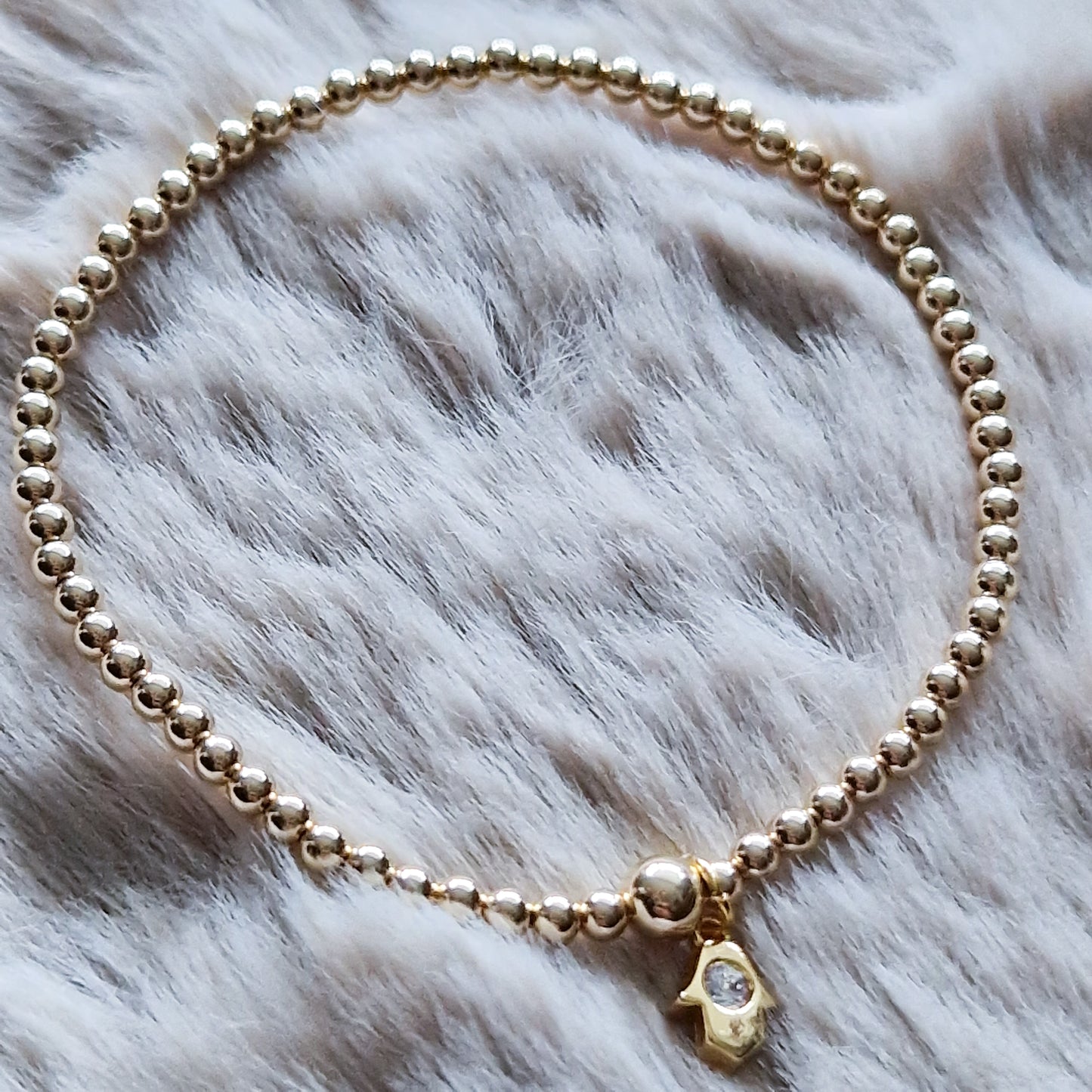 Gold Bobble Bracelet - Gold Hamsa Hand