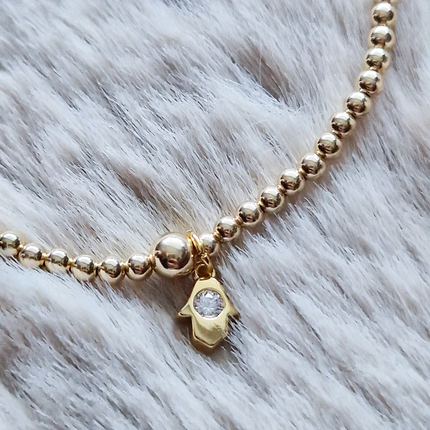 Gold Bobble Bracelet - Gold Hamsa Hand