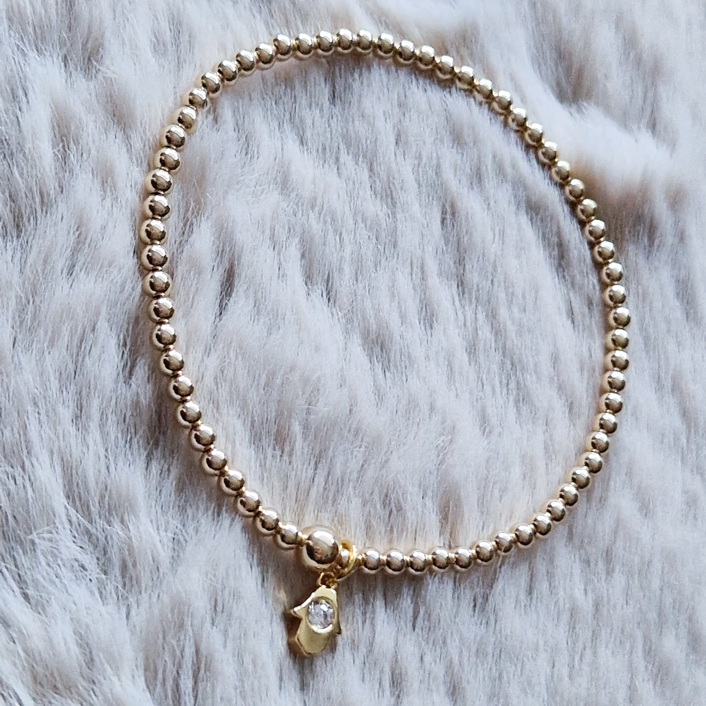 Gold Bobble Bracelet - Gold Hamsa Hand