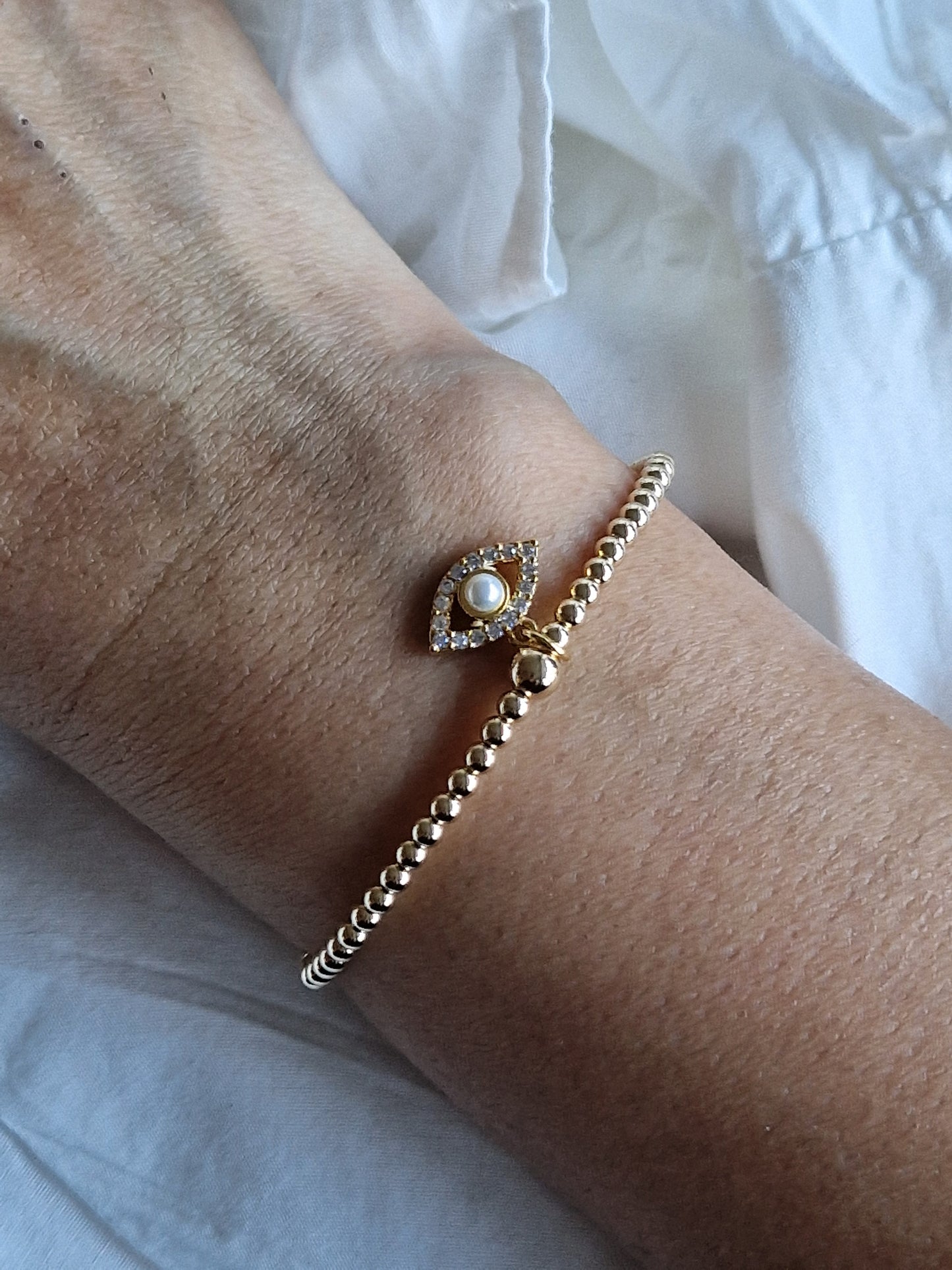 Gold Bobble Bracelet - Pearl & Crystal Eye