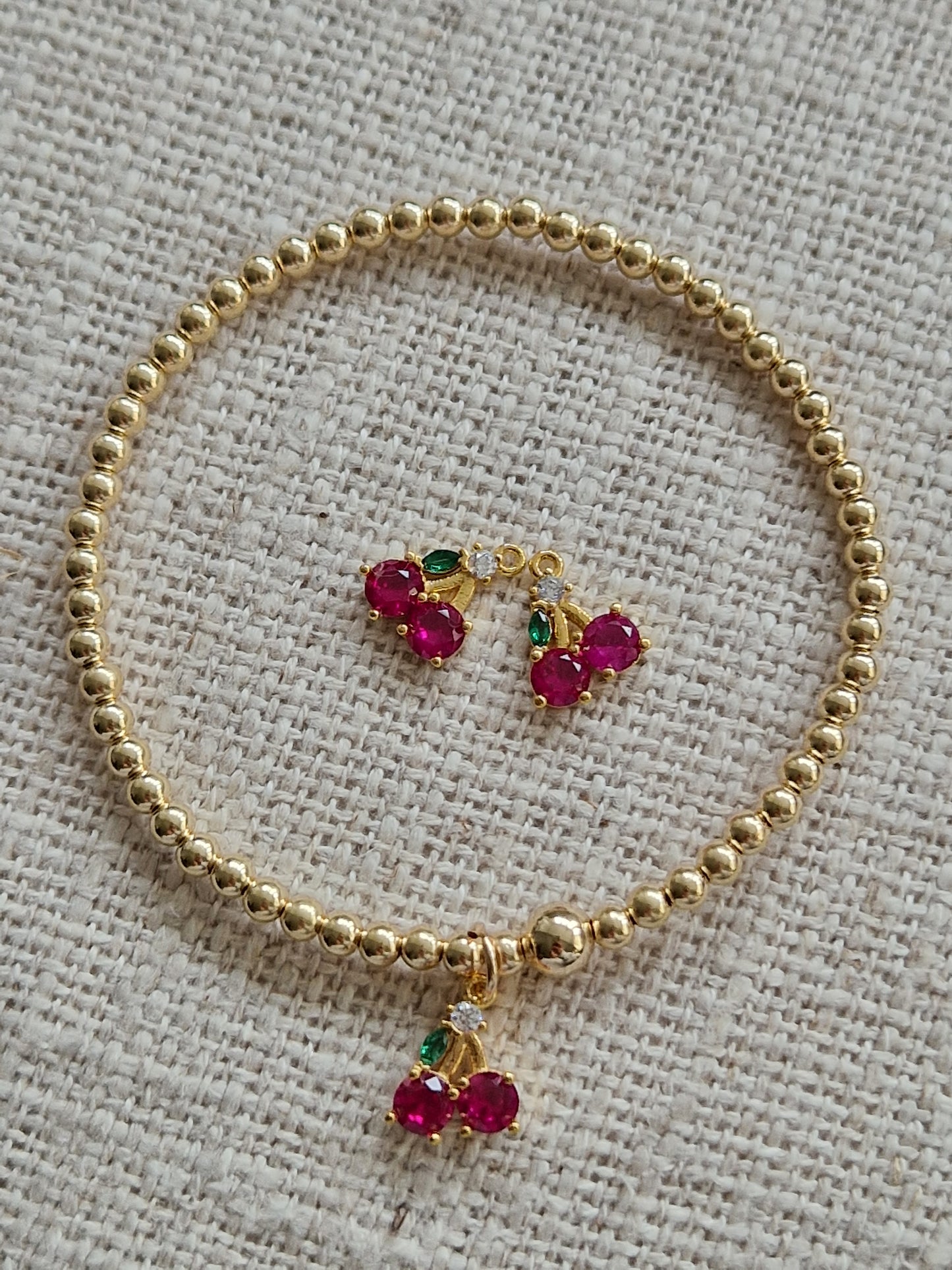 Gold Bobble Bracelet- Crystal 'My Sweet Cherry''