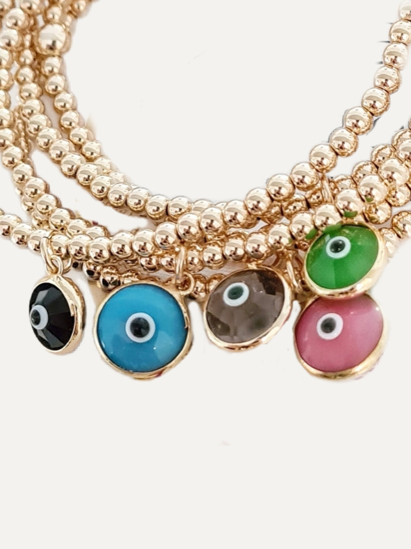 Gold Bobble Bracelet - Colourful Evil Eye