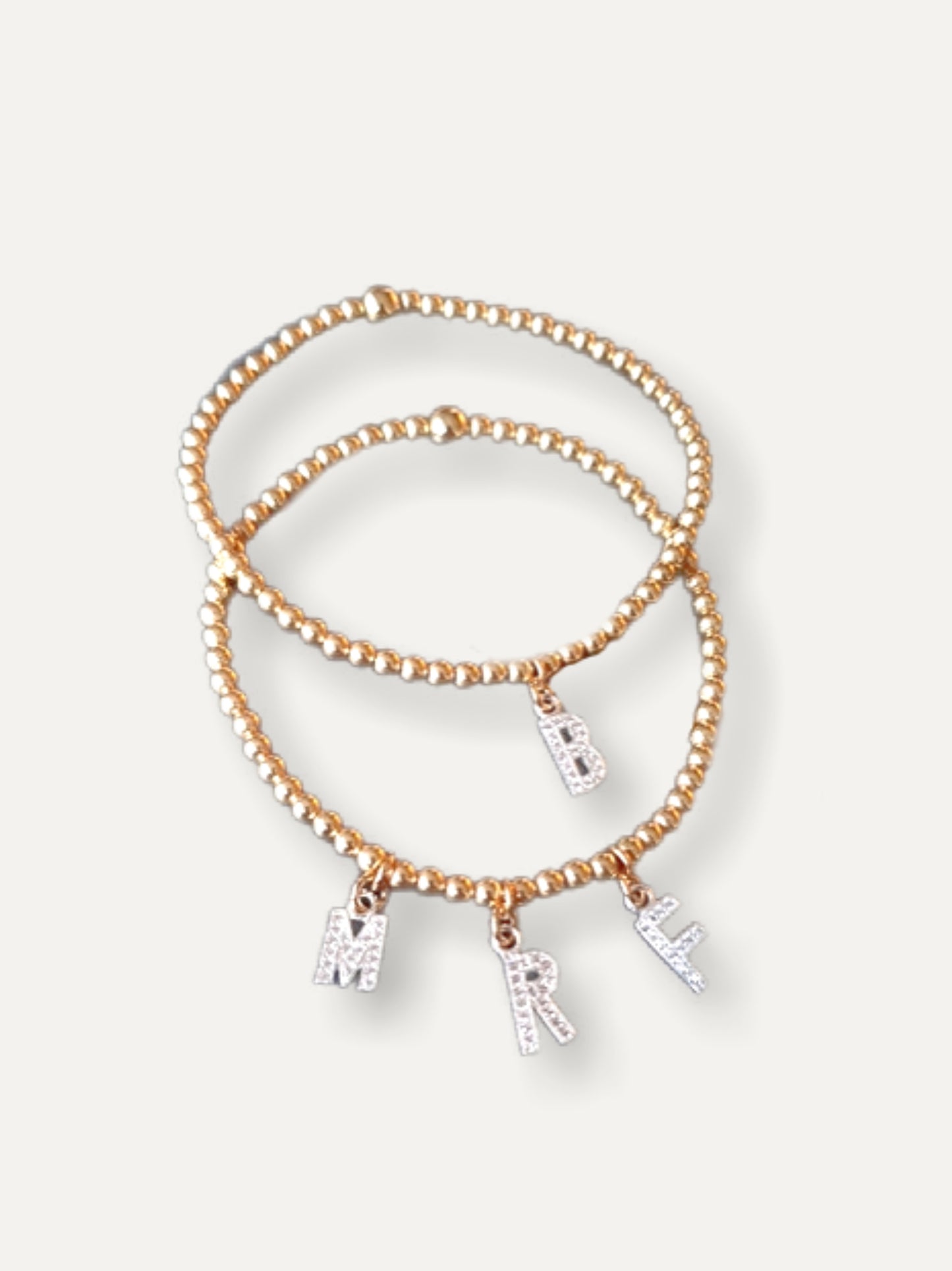 Gold Bobble Bracelet - Silver Crystal Initials
