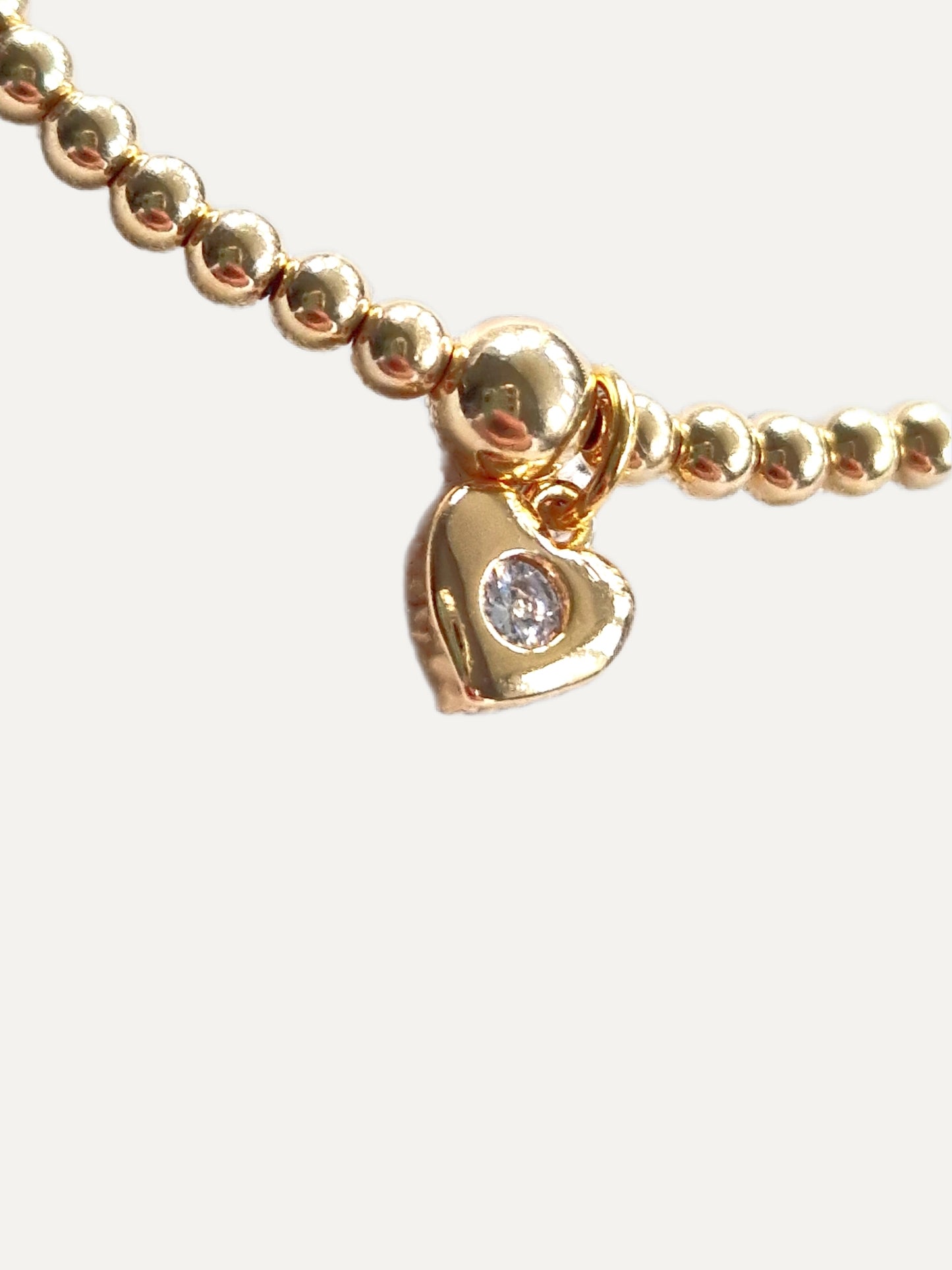 Gold Bobble Bracelet - Gold & Crystal Heart Charm