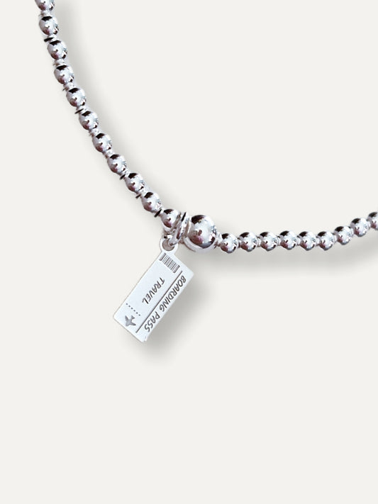 Silver Bobble Bracelet - Plane Ticket Charm