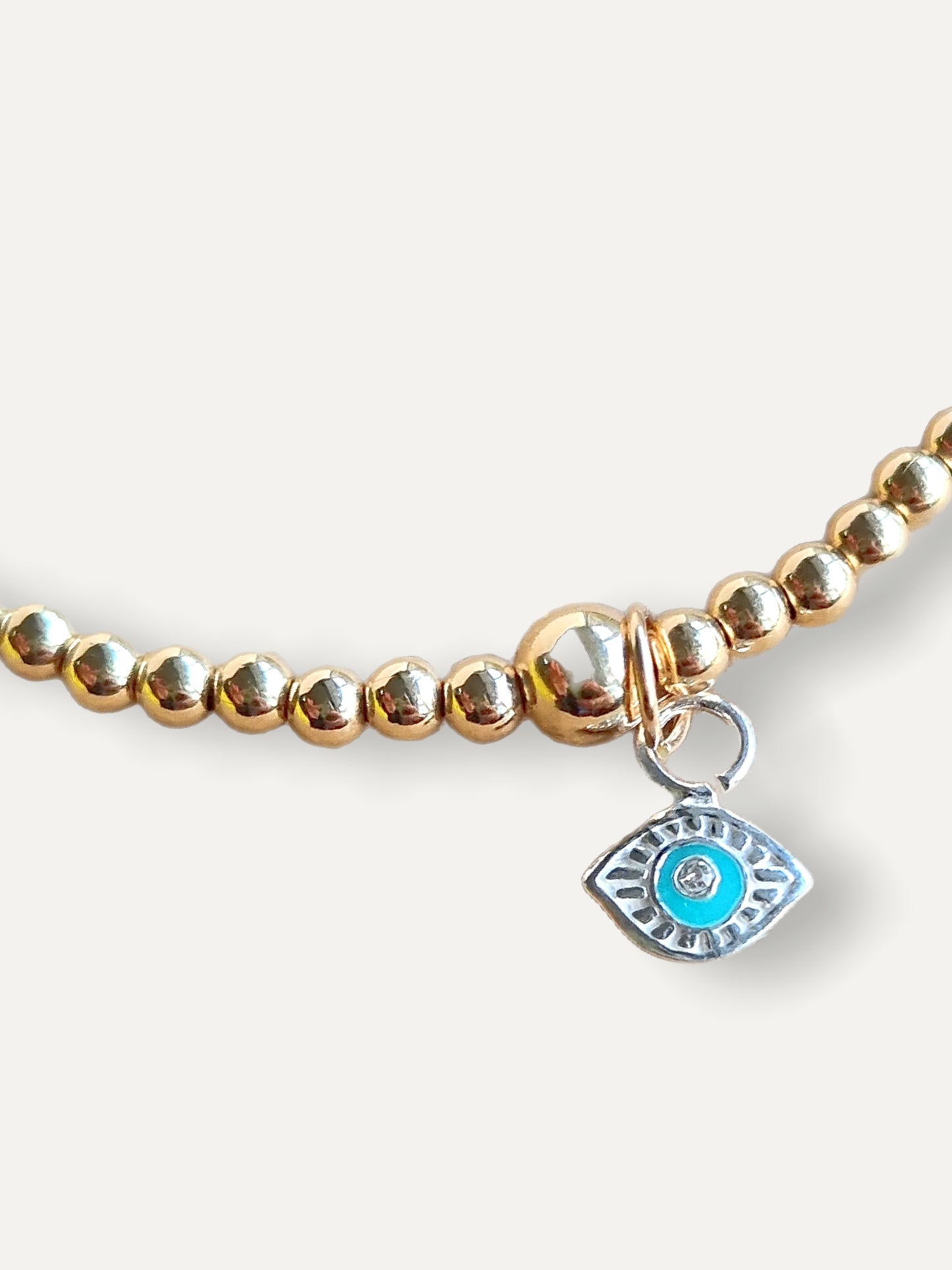 Gold Bobble Bracelet - Silver Turquoise Eye