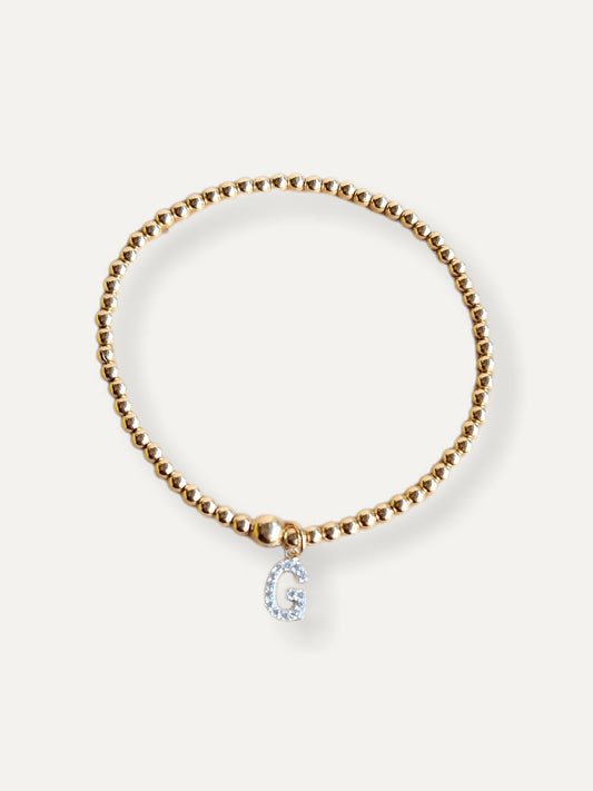 Gold Bobble Bracelet - Silver Crystal Initials