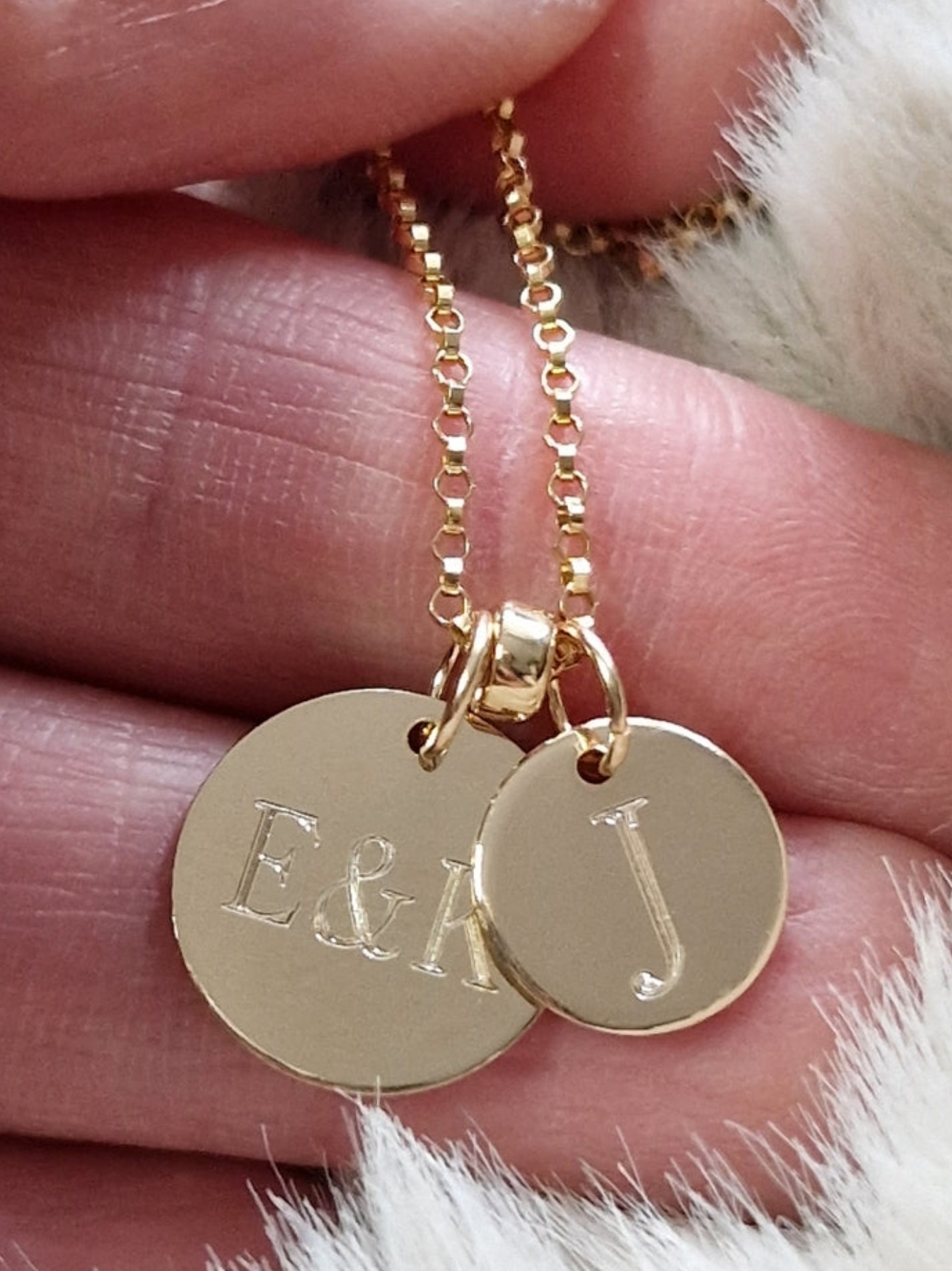 Gold Necklace - Two Gold Engraved Discs