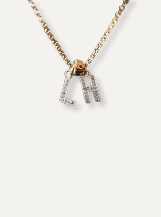 Gold Necklace - Silver Crystal Initials